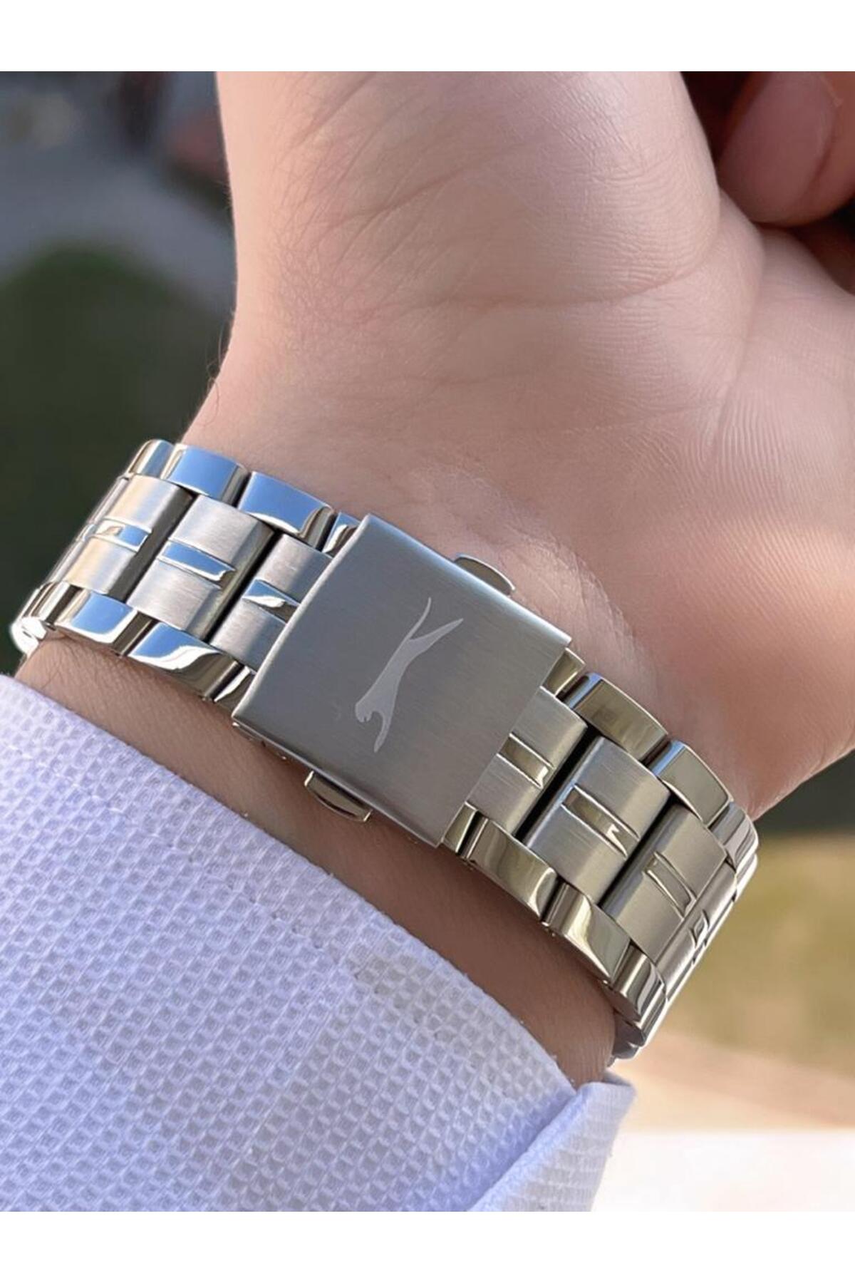 Slazenger  Özel Kutulu Çelik Kordon (KARARMA RENK ATMA YAPMAZ) Multi Fonksiyon 5 Atm Su Geçirmez Kol Saati - Görsel 5