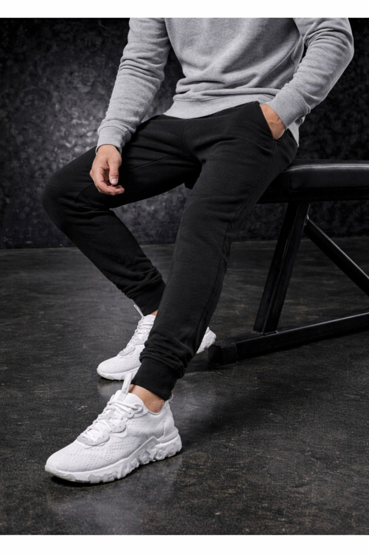 DEEPSENCE  Erkek Siyah Kışlık Pamuklu Eşofman Altı Slim Fit Dar Paça Jogger Black Baskılı - Görsel 2