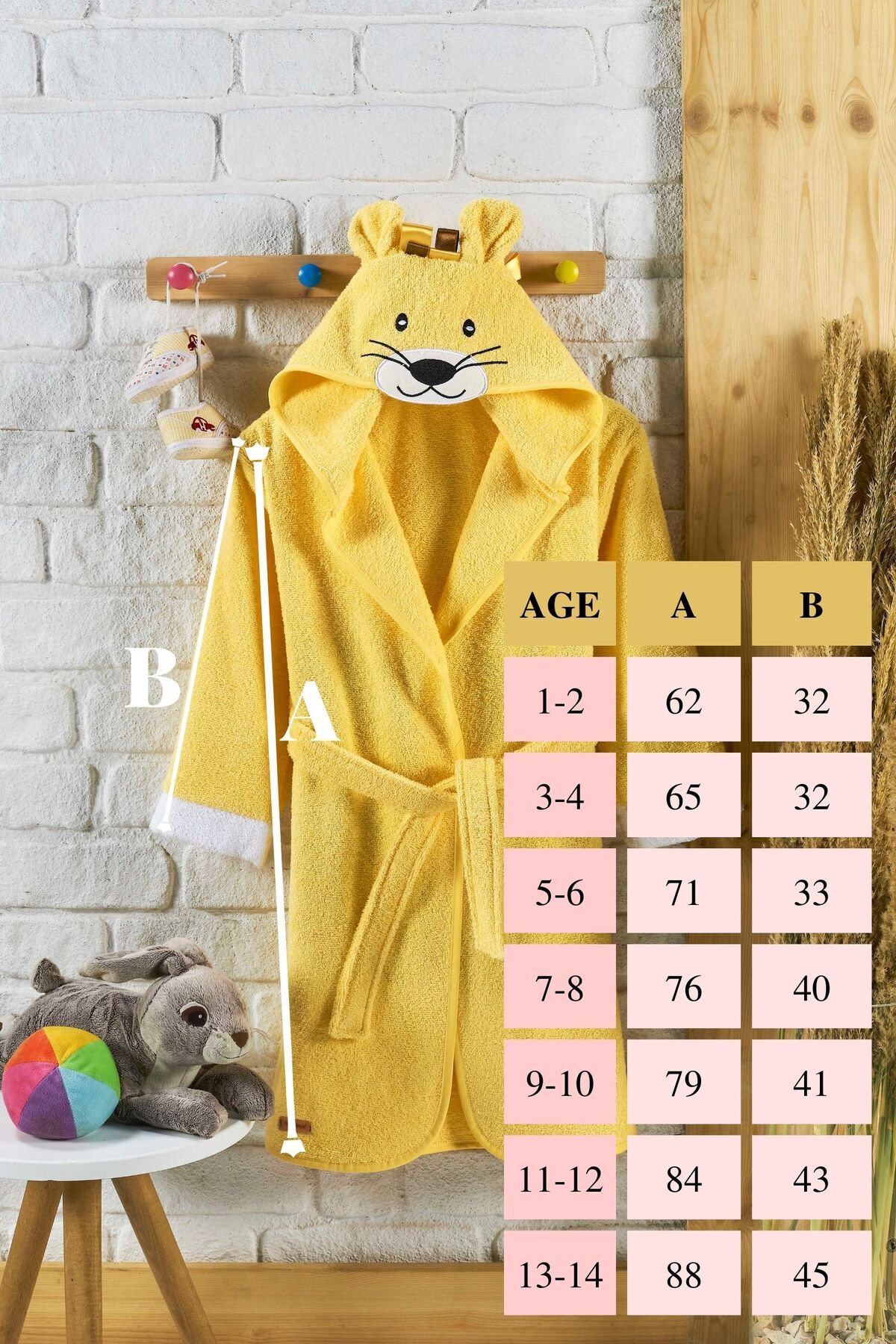 ELY PARKER Kapşonlu Çocuk Bornoz Pamuklu Su Emici Kız Erkek Bebek Aslan Sarı. fotoğrafı 5 (önizleme)