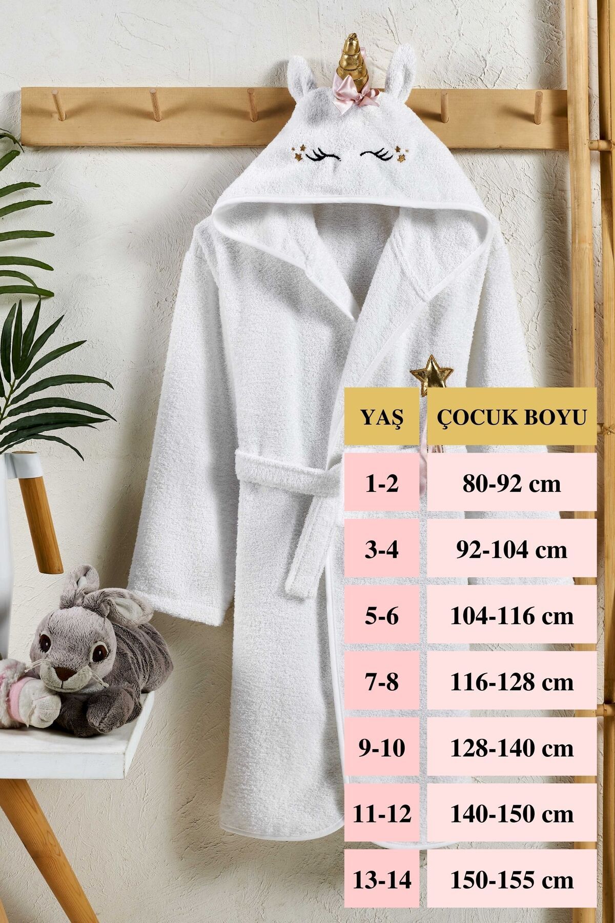 ELY PARKER Kapşonlu Çocuk Bornoz  Kız Bornozu Unicorn Kostüm Hayvan Beyaz fotoğrafı 7 (önizleme)