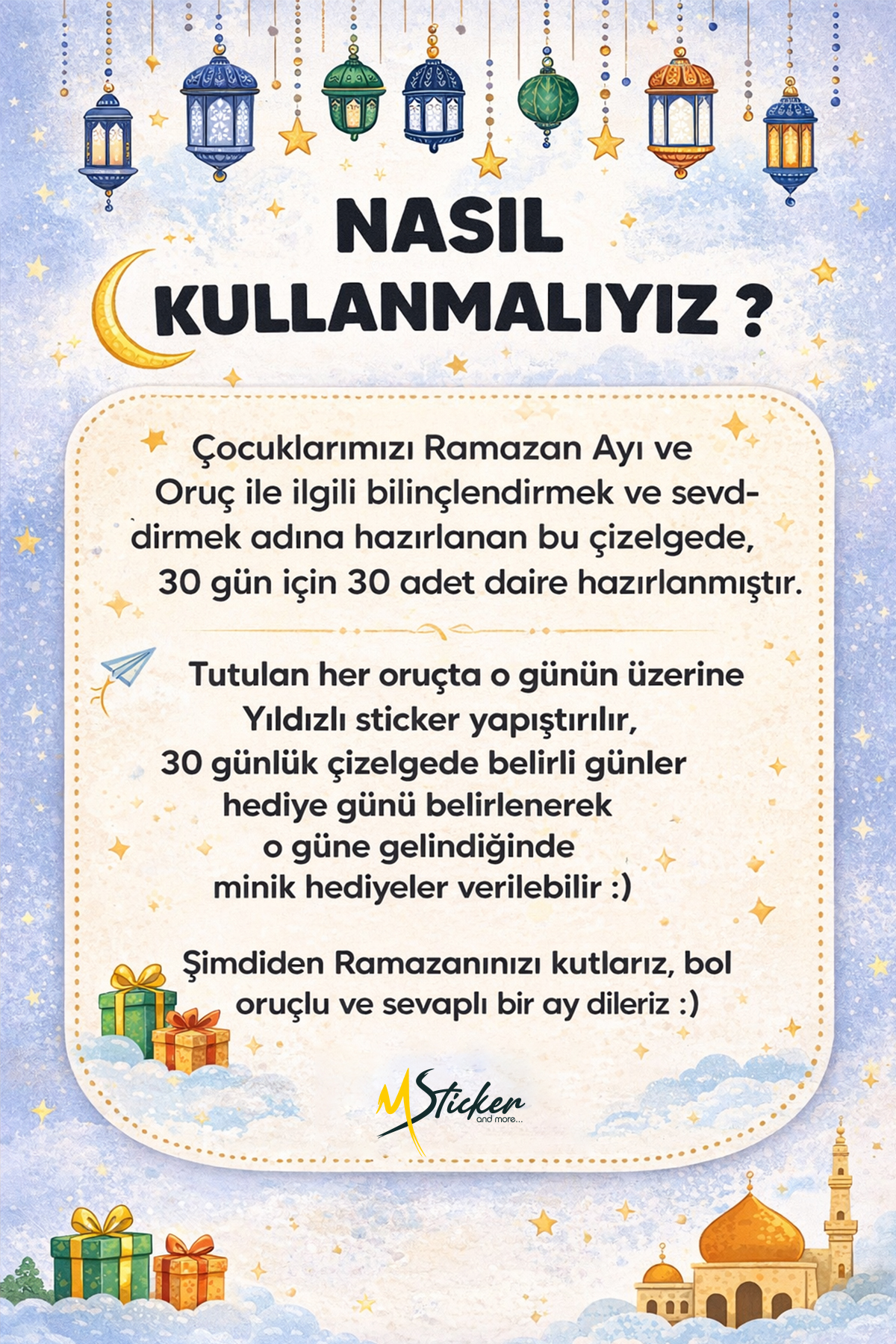 MSticker Çocuklar Için Oruç Çizelgesi - Ramazan Ayı Oruç Çizelgesi - Ramazan Sticker, Ramazan Süsü fotoğrafı 2 (önizleme)