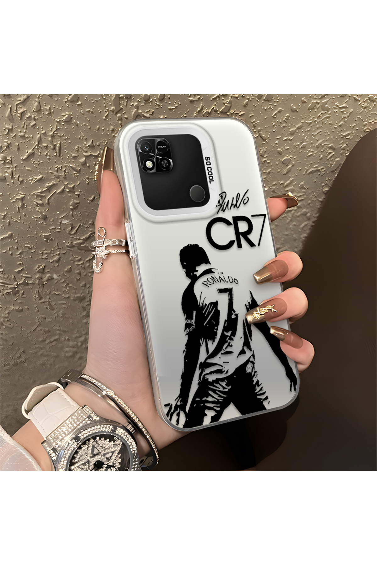 Xiaomi Redmi 9C Uyumlu yıldız futbolcu Desenli Silikon Kenar Sert Arka Şok Geçirmez Kılıfı