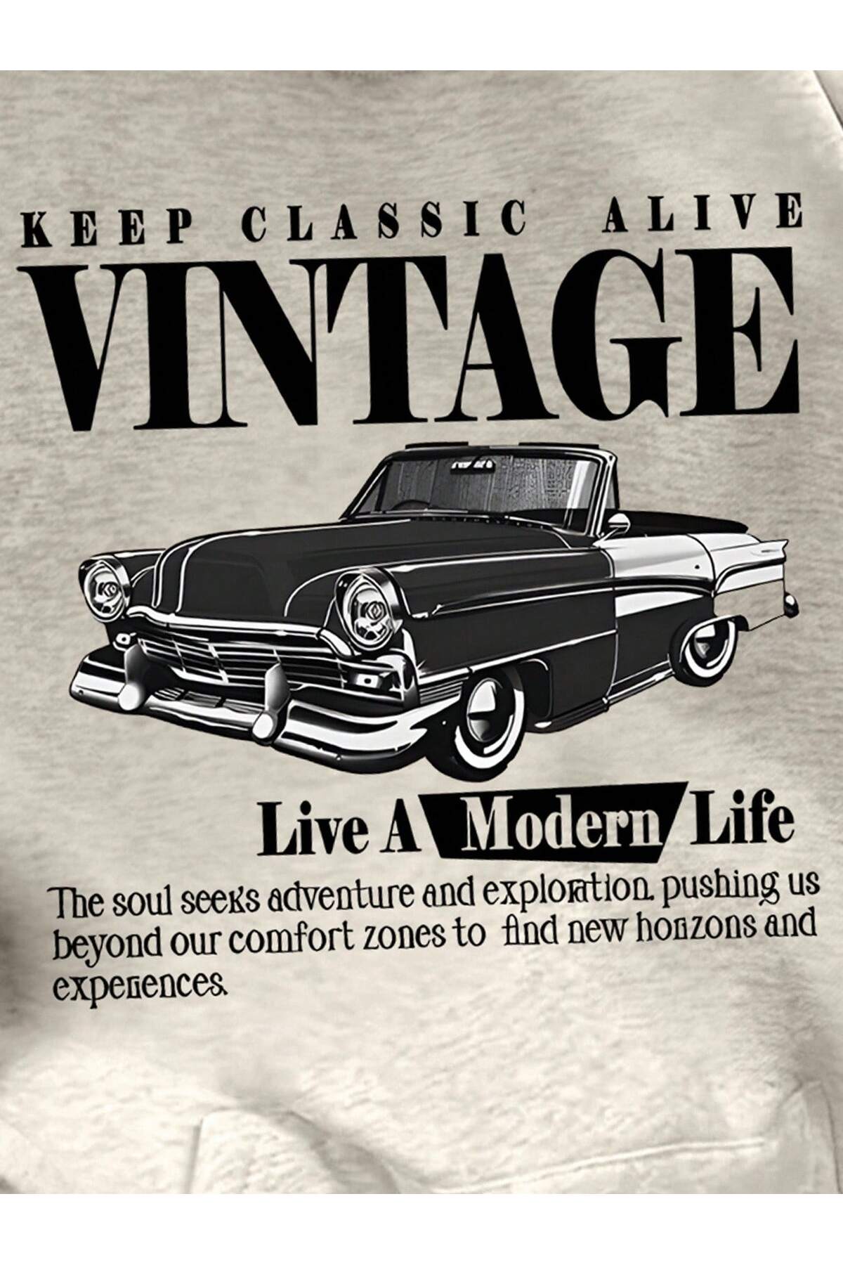 ZİYMO  KAPÜŞONLU VINTAGE BASKILI SWEATSHİRT - Görsel 3