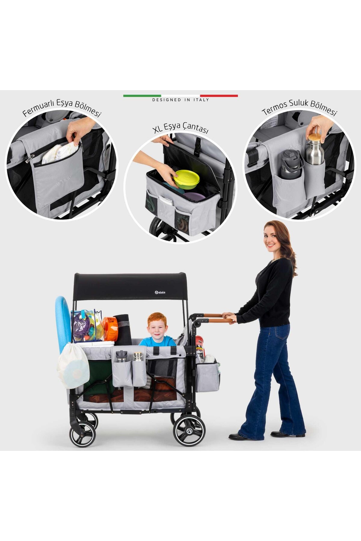 Elele Montagna XL Vagon Bebek Arabası Siyah fotoğrafı 4 (önizleme)