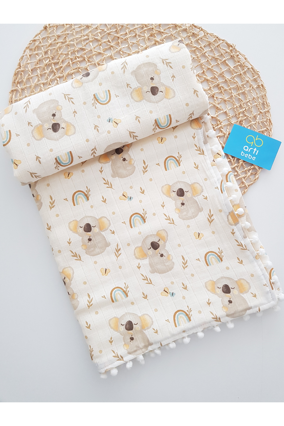artıbebe Müslin Örtü Battaniye Koala Çift Katlı | %100 Pamuk Müslin Bez | Bebek Kundak, Emzirme Örtüsü fotoğrafı 3 (önizleme)