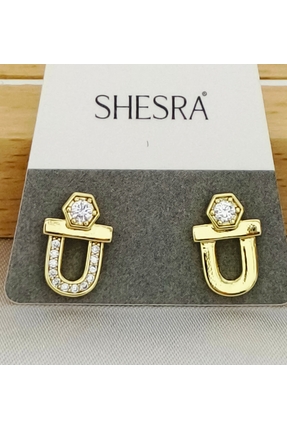Çelik Shesera Küpe Gold Zirkon Taşlı Minimal Alerji yapmaz Suya Dayanıklı