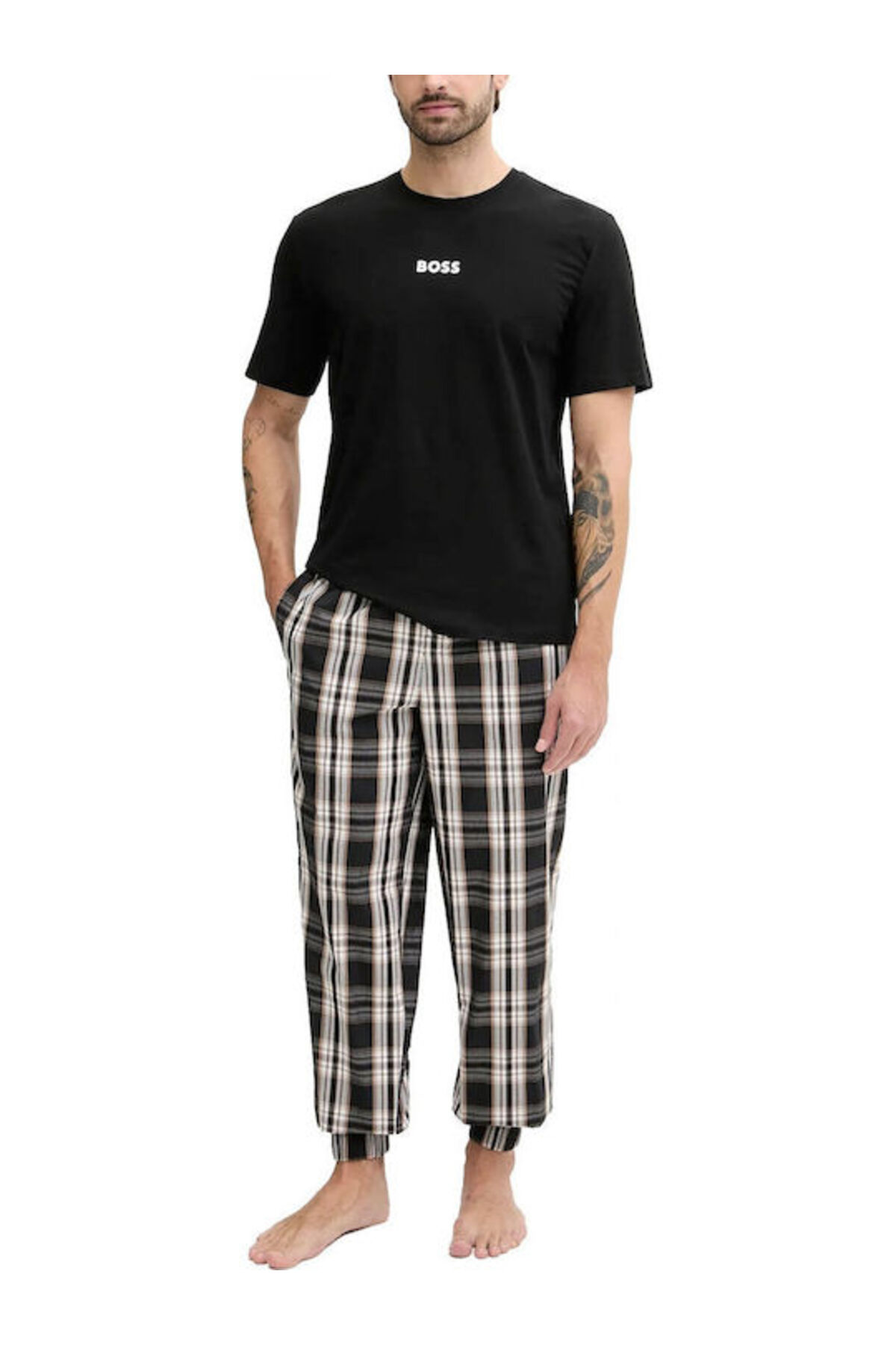 باس ست لباس خواب مردانه طرح‌دار یقه گرد با لبه کشسان نخی مشکی 50535875-003