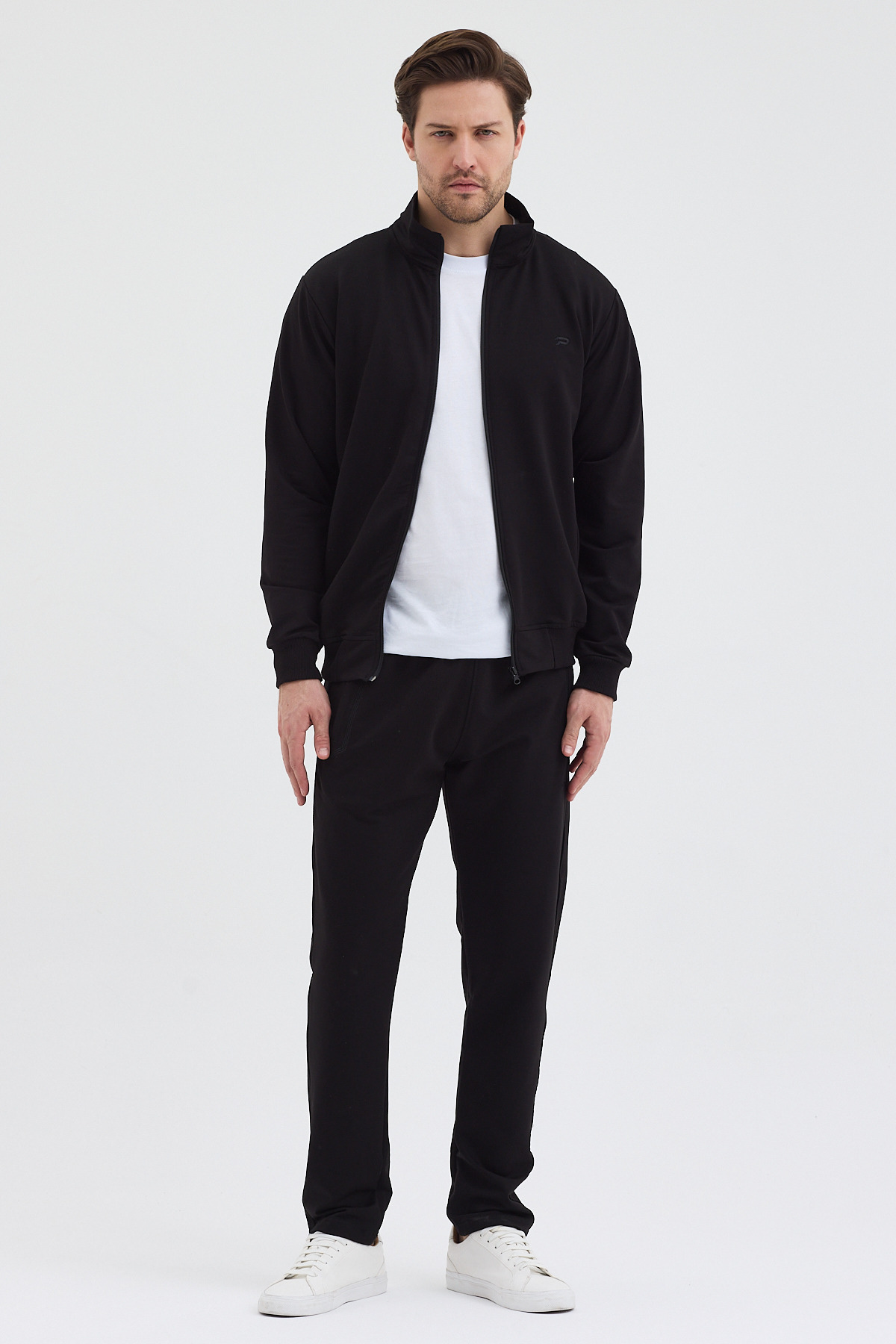 Kompakt Pamuklu Comfort Fit Erkek Hakim Yaka Eşofman Takım ALLY-3041 — مشکی