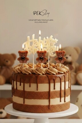 PEKSHOP Ayıcık Tema Happy Birthday Mum Seti 4lü Ayıcık Tema Doğum Günü Pasta ...