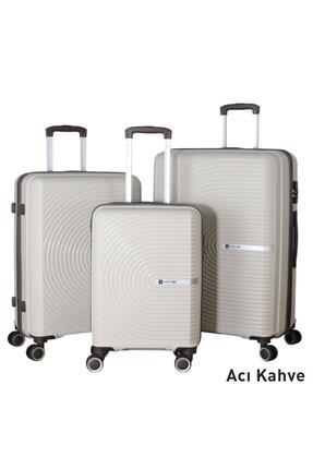 MÇS 3lü Set Kırılmaz Silikon Seyahat Valizi Bavulu V374 Kemik/AcıKahve