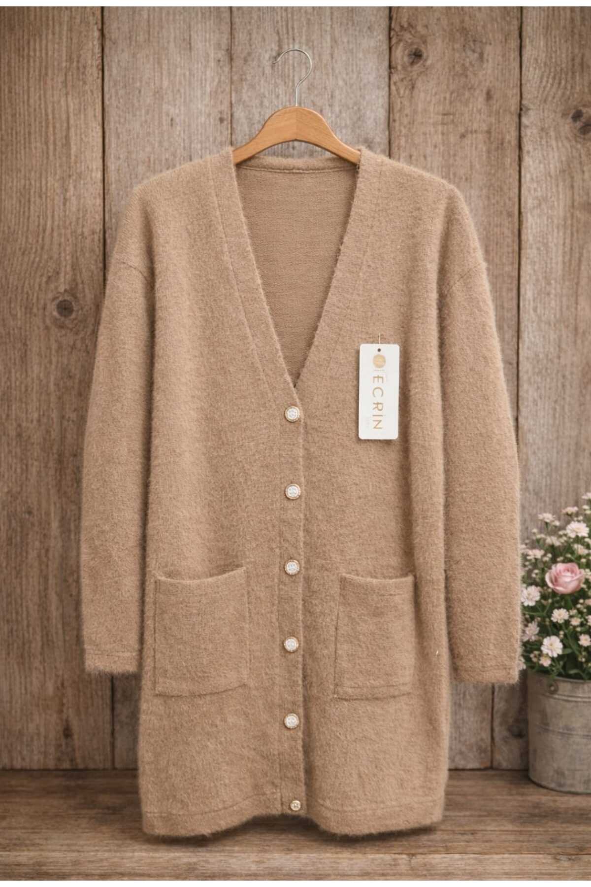 MODA VEDAT  Kadın Çift Cepli Sakallı Yumoş Hırka -0370