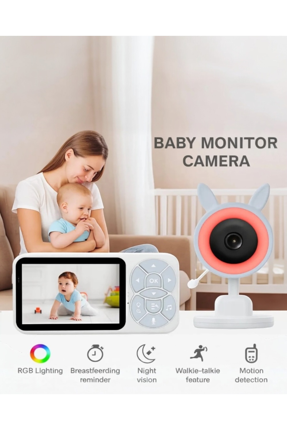KILIF HOUSE Bebek Kamerası Kumandalı Monitörlü Karşılıklı Konuşma ve Dinleme Gece Görüşlü IP Bebek Kamerası fotoğrafı 2 (önizleme)