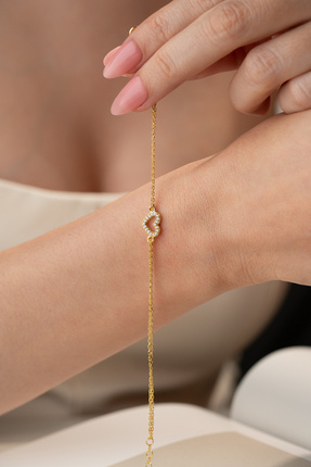 Two Arts Kadın Zirkon Taşlı Kalp Figürlü Bileklik