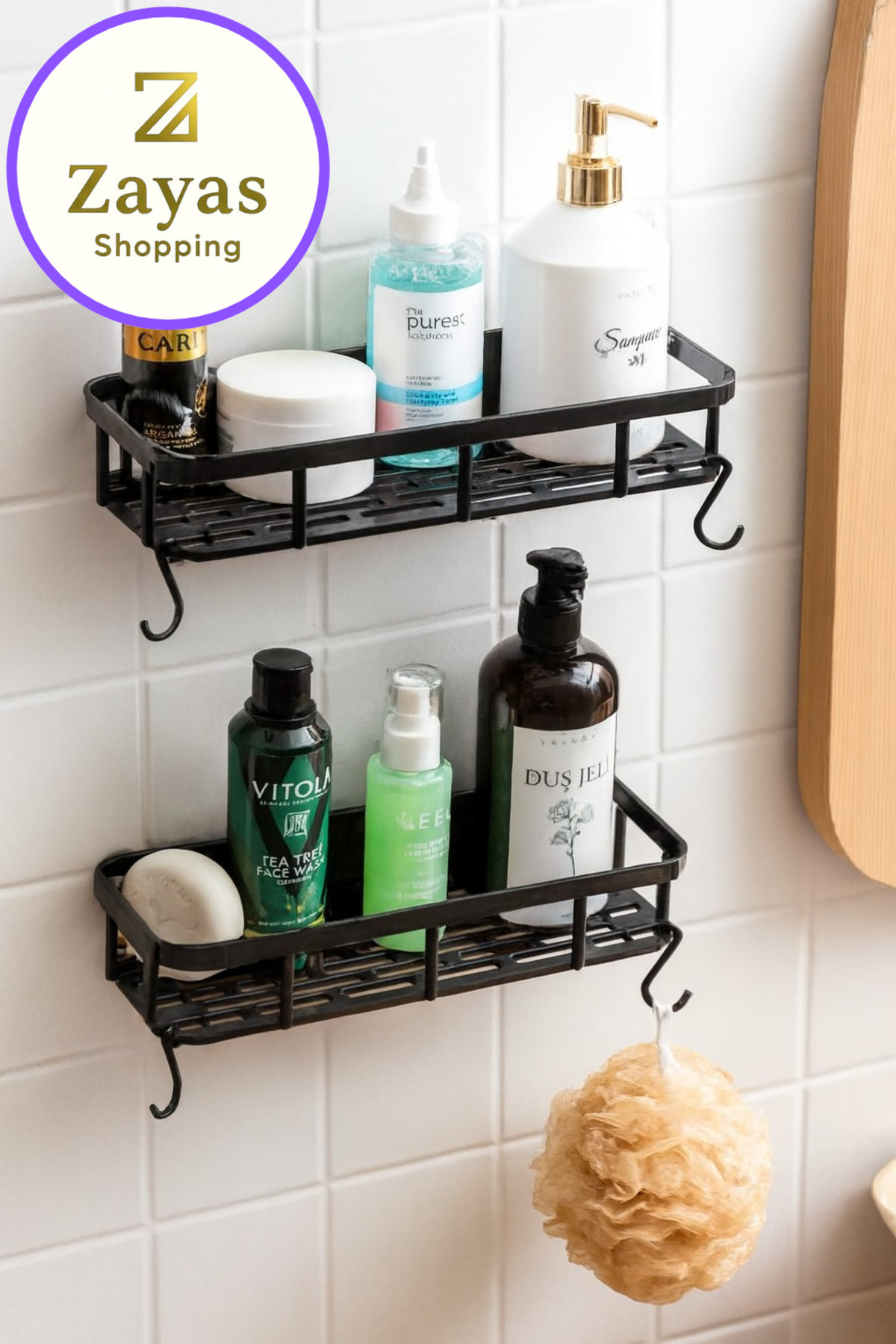 🛁 Double Layer Plastic Shower Shelf – Wall Mounted Hanging Bathroom Organizer