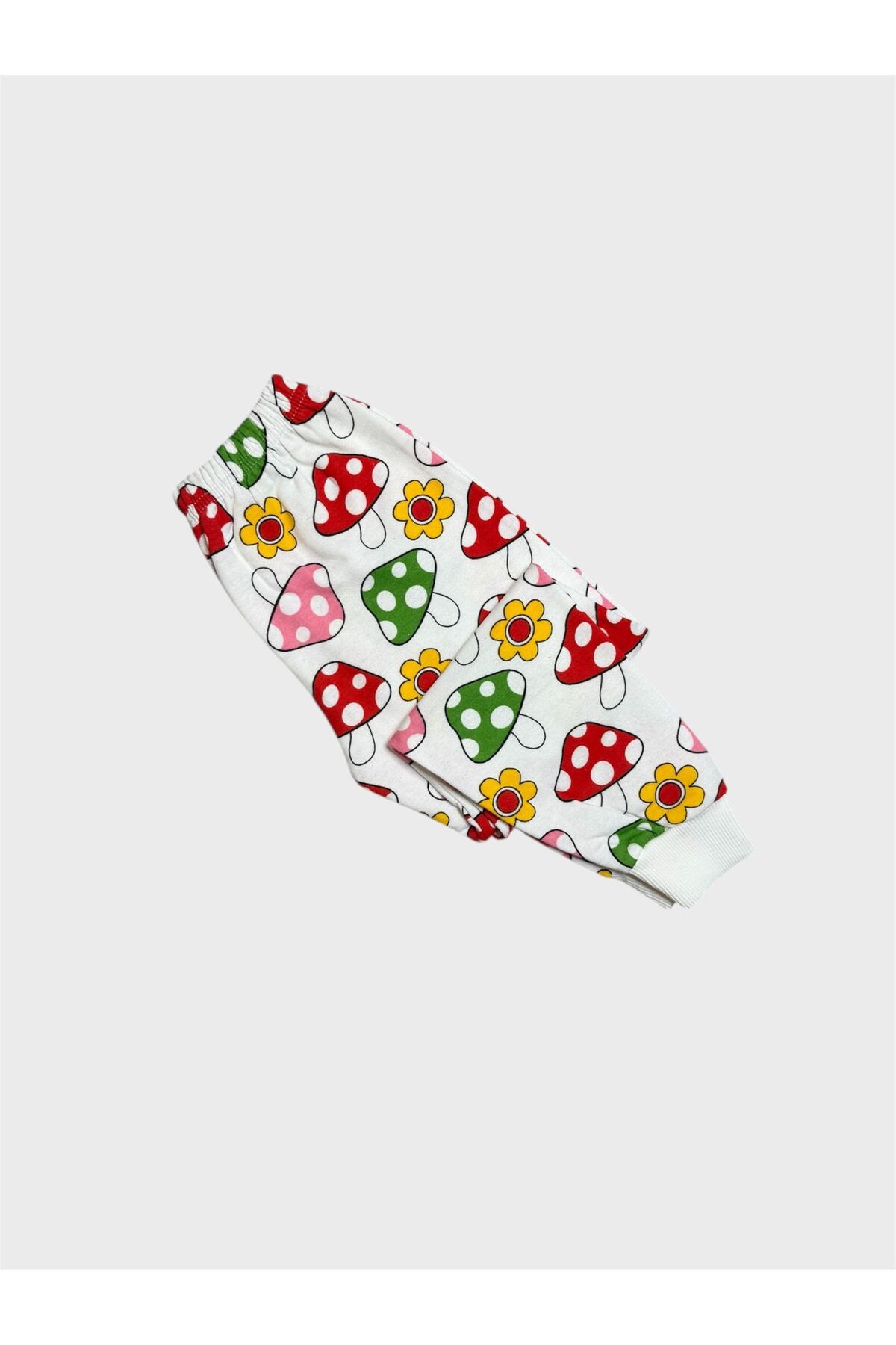 tusem butik homewear Kız Çocuk Pamuklu Şardonlu Beyaz Mantar Desenli Uzun Kollu Kışlık Pijama Takımı fotoğrafı 3 (önizleme)