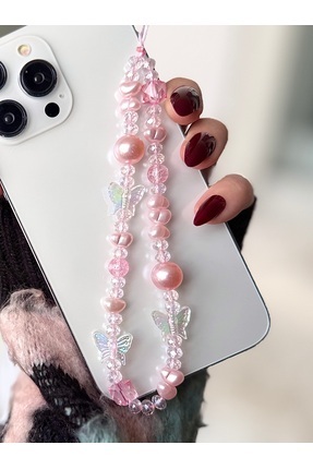 MİRAZ TASARIM PEMBE İNCİ VE KRİSTAL TAŞLI TELEFON CHARMI TELEFON İPİ ÇANTA CH...