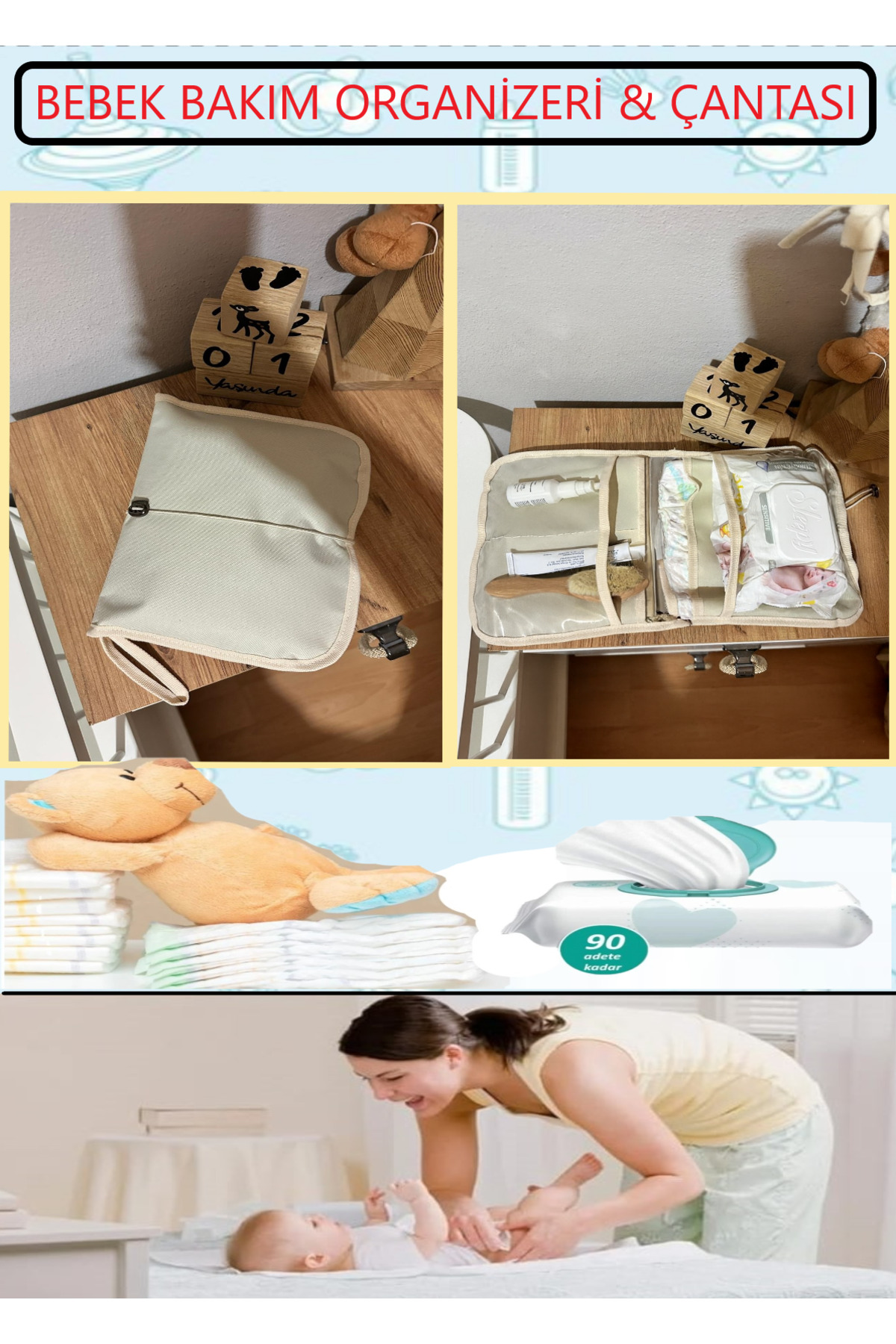 NOVA TEXTILE BEBEK ALT AÇMA BAKIM ÇANTASI, ANNE BEBEK ÇANTASI, YENİDOĞAN ALT AÇMA ORGANİZER, BEBEK ALT DEĞİŞTİRME fotoğrafı 7 (önizleme)