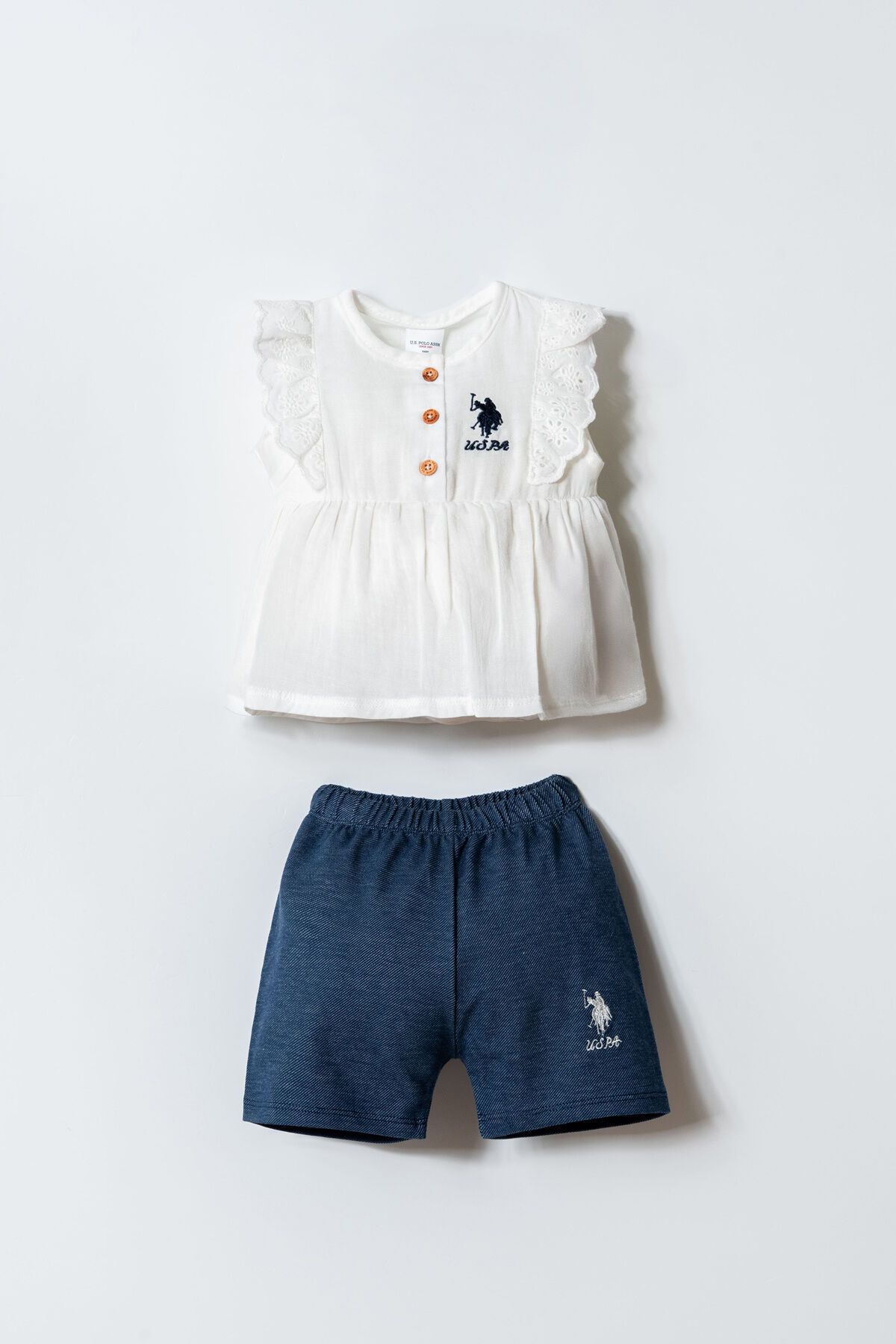 U.S. Polo Assn. Baby Girl Cream Shorts Set
