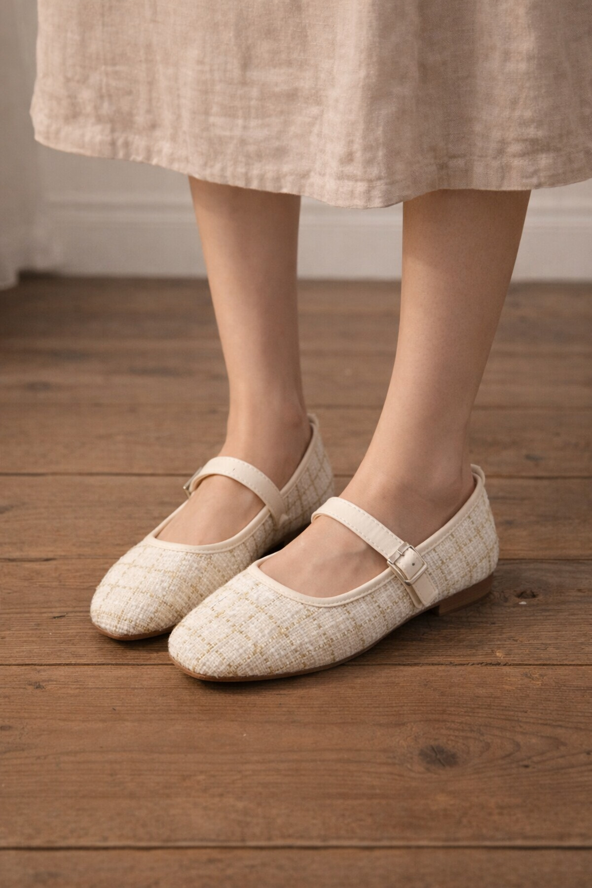 ZARICH  Demo Kadın Tüvit Kumaş Tokalı Günlük Rahat Taban Ortopedik Zarif Babet - Görsel 3