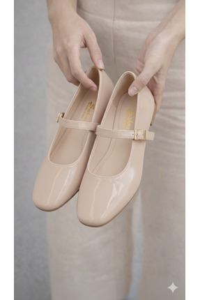 ZARICH Noir Kadın Rugan Mary Jane Tek Bantlı Toka Detaylı Retro Kolej Ayakkabı