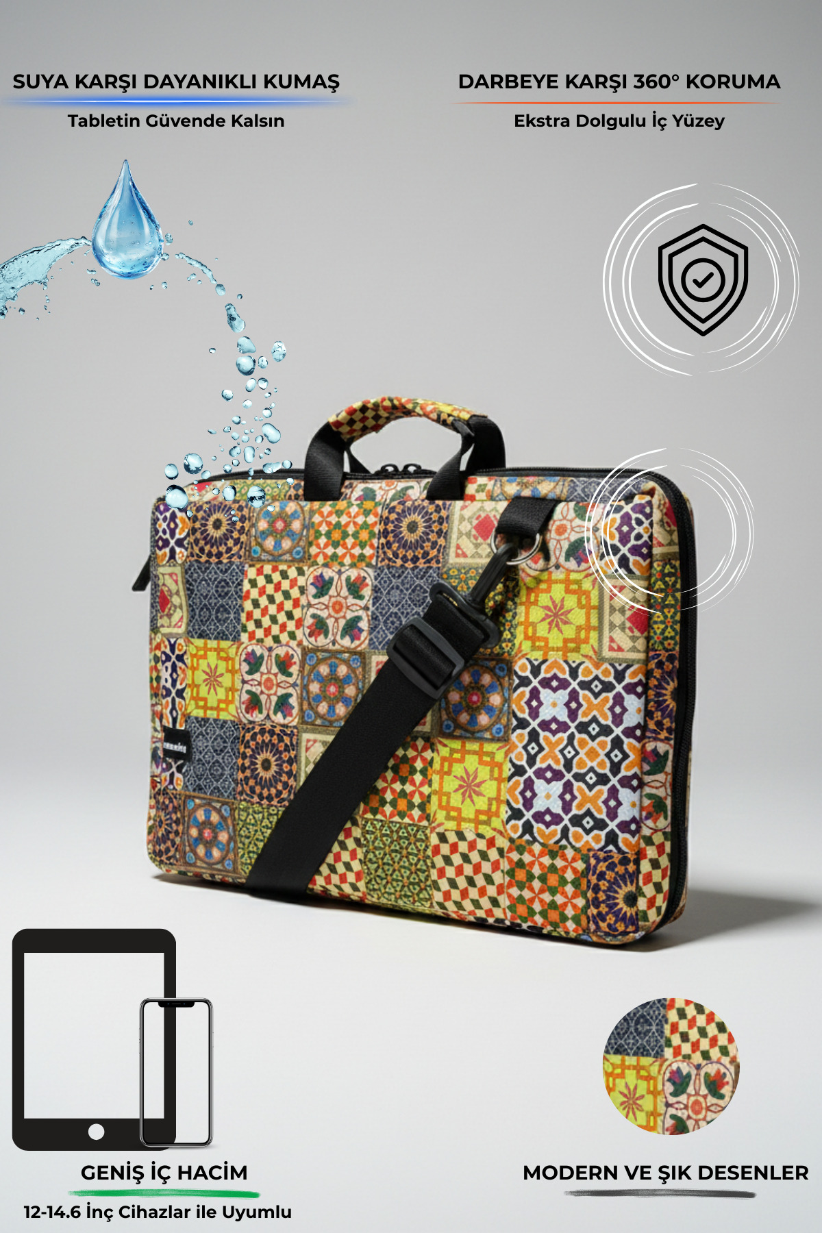Samsung Galaxy Tab S11/ S10/S9/ S8 Ultra Compatible 14.6" Authentic Pattern Tablet Bag with Shoulder Strap