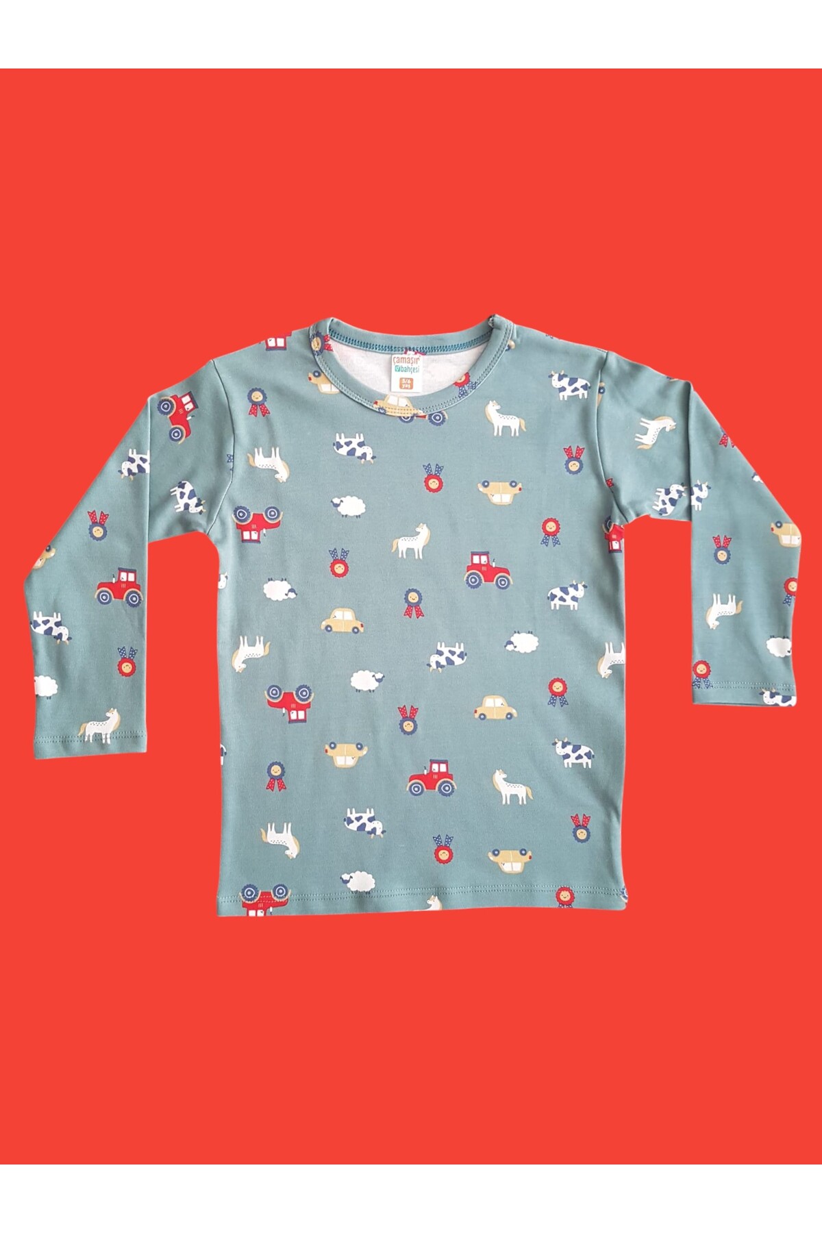 çamaşır bahçesi kendinize iyi bakın Uzun Kollu Desenli Çocuk Pijama Takım #baskılıçocukpijamatakım #çamaşırbahçesi #koyundesenlipijama fotoğrafı 3 (önizleme)