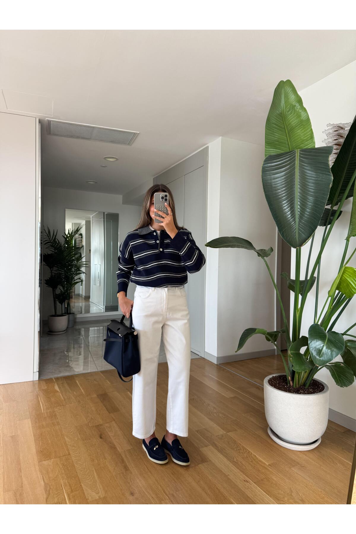 MERVE AKSOY  Cardie Mom Fit Jean - Beyaz - Görsel 5