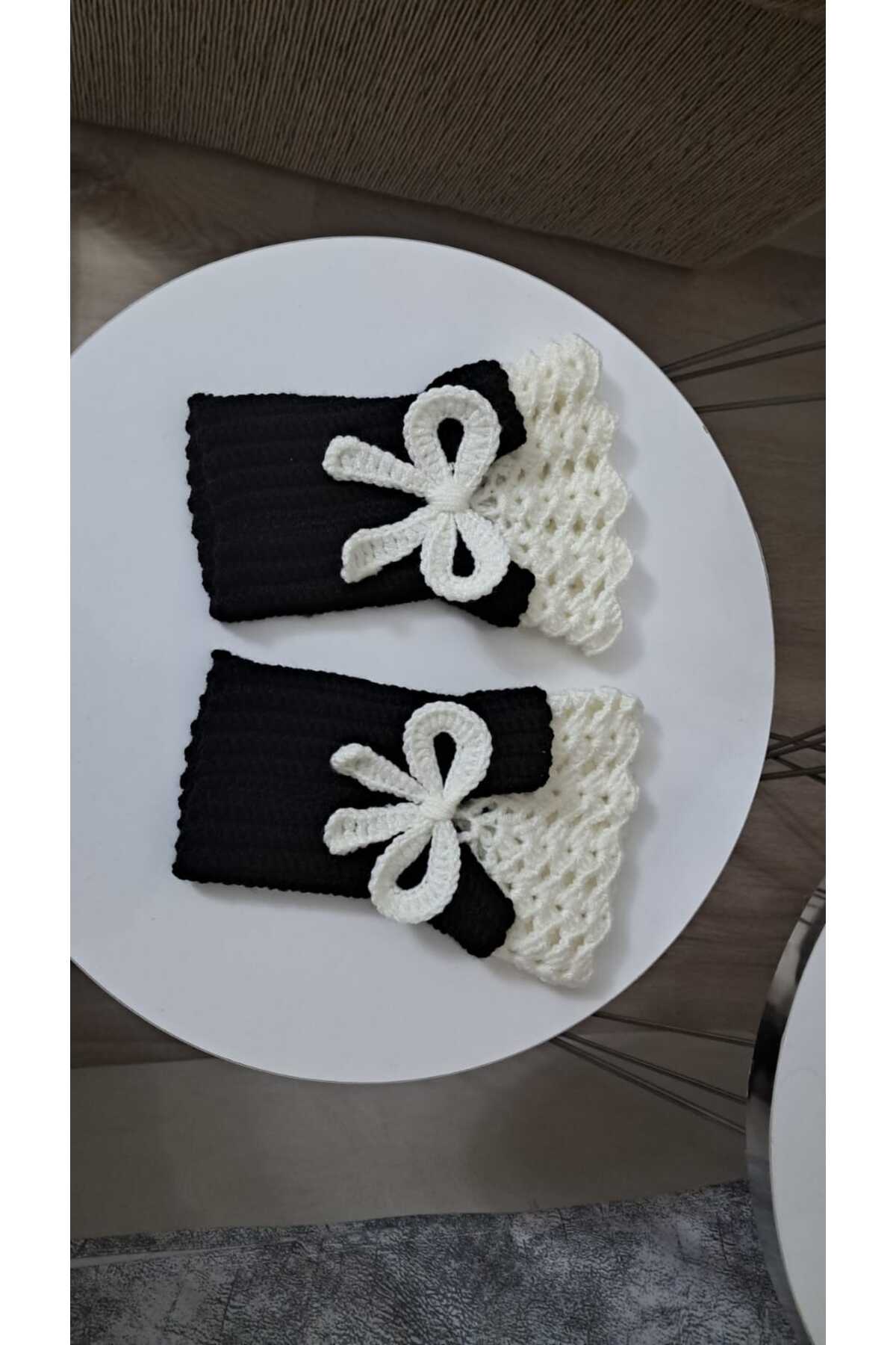 elara knits hand made El Yapımı Örgü eldiven | Dantelli Fiyonklu | Şık & Zarif
