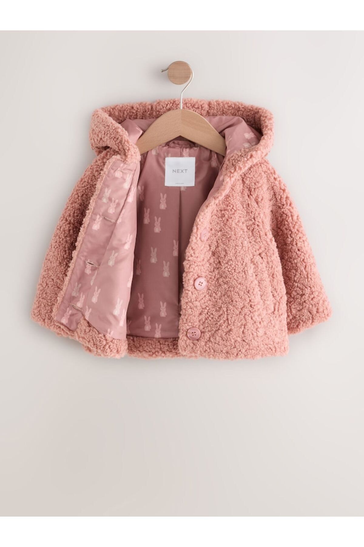 Next Baby Pink Hooded Borg Jacket / Coat fotoğrafı 5 (önizleme)