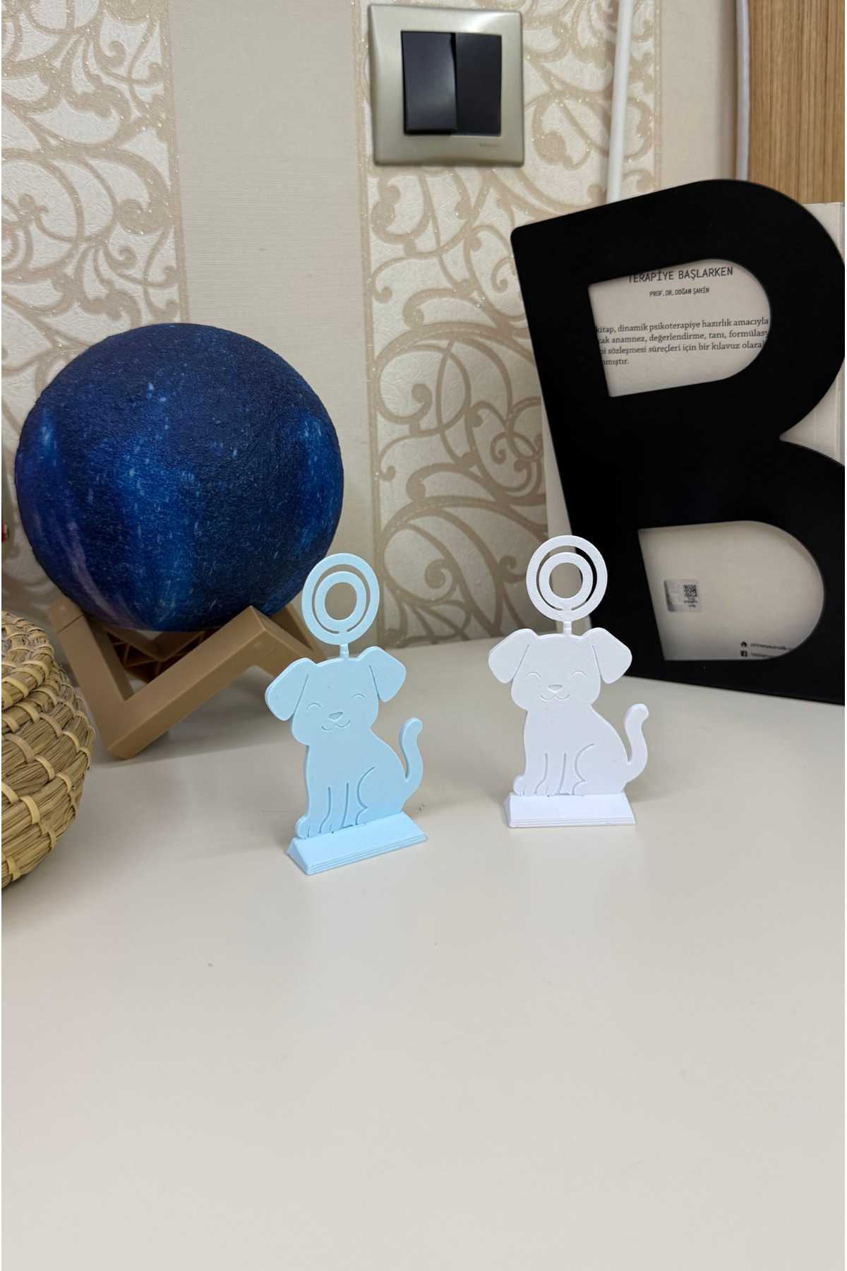 hobier 2 Adet Köpek Figürlü Mavi Beyaz Fotoğraf Tutucu, Bebek Anı, Hatıra Tutucu, Masa Dekor fotoğrafı 6 (önizleme)