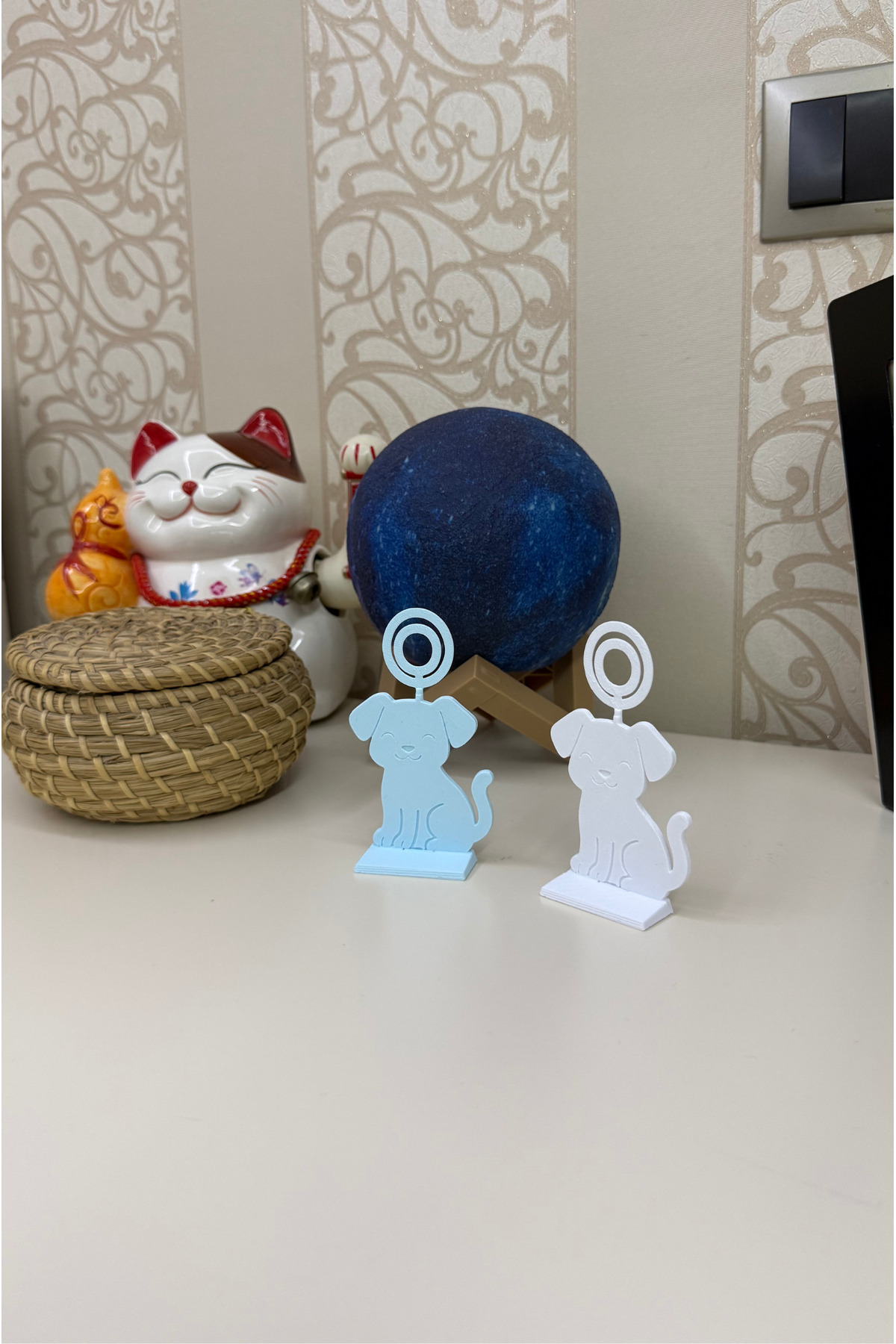 hobier 2 Adet Köpek Figürlü Mavi Beyaz Fotoğraf Tutucu, Bebek Anı, Hatıra Tutucu, Masa Dekor fotoğrafı 4 (önizleme)