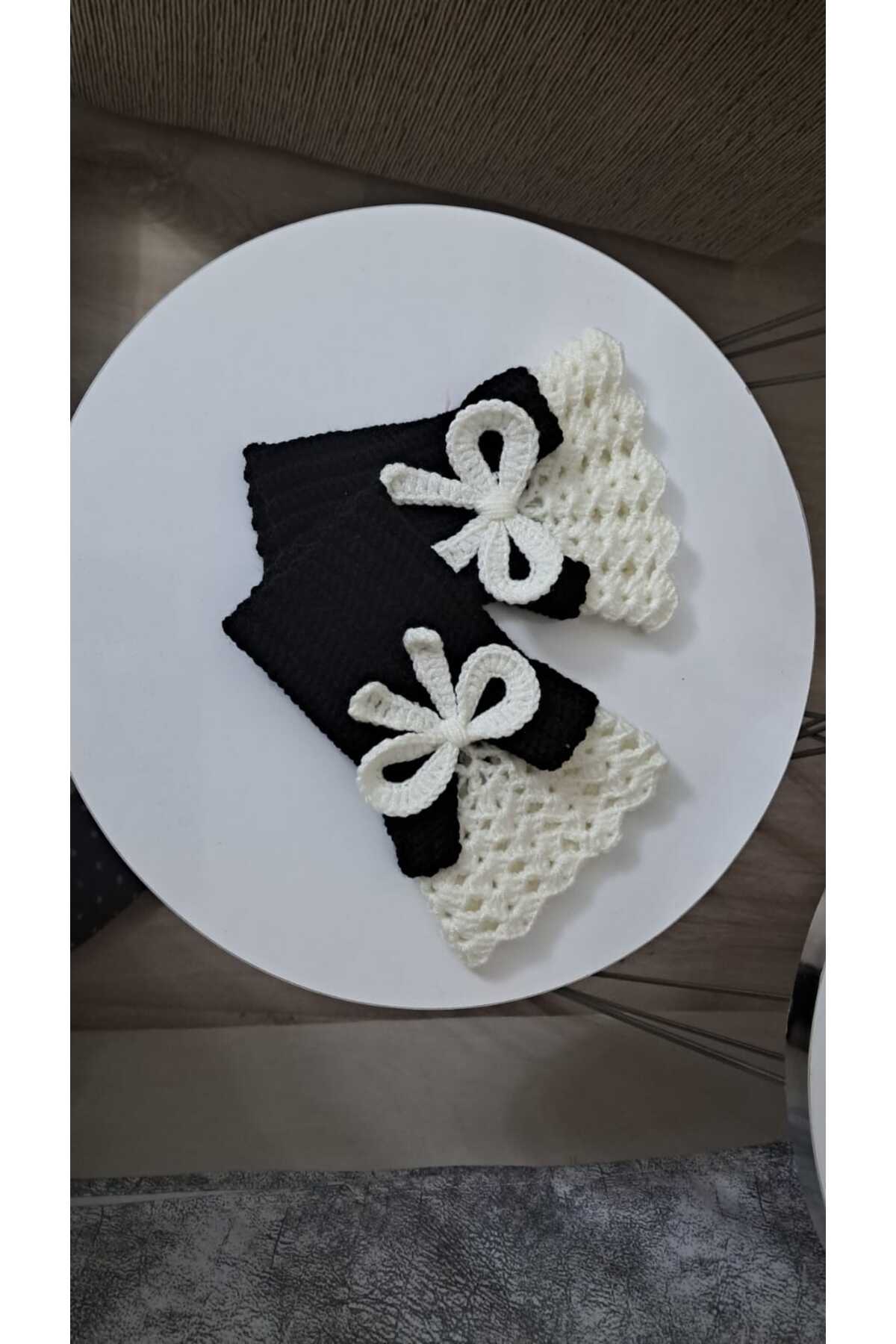 elara knits hand made El Yapımı Örgü eldiven | Dantelli Fiyonklu | Şık & Zarif görsel 2