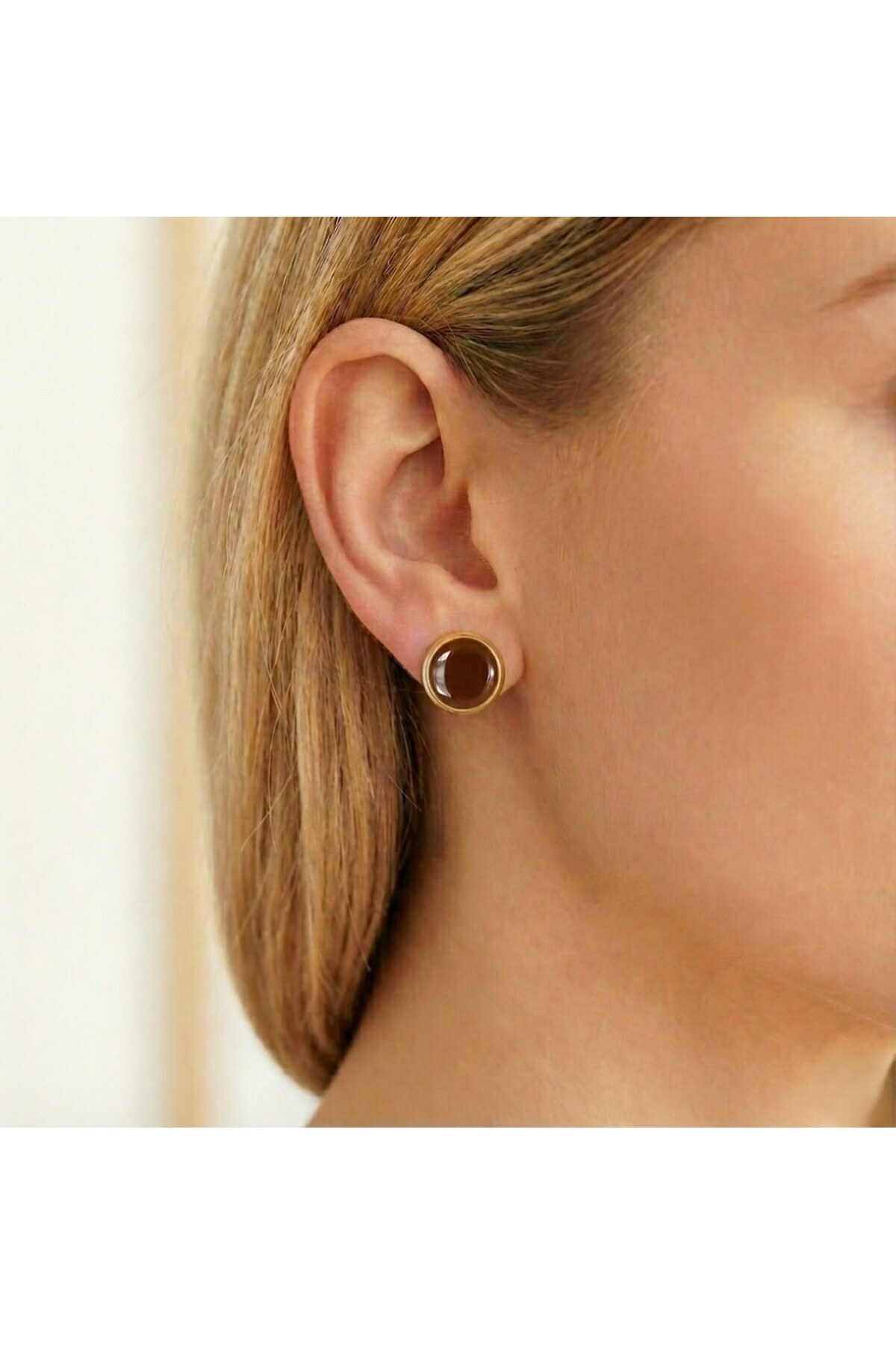Basic - Daily Gold Plated Enameled Round Earrings