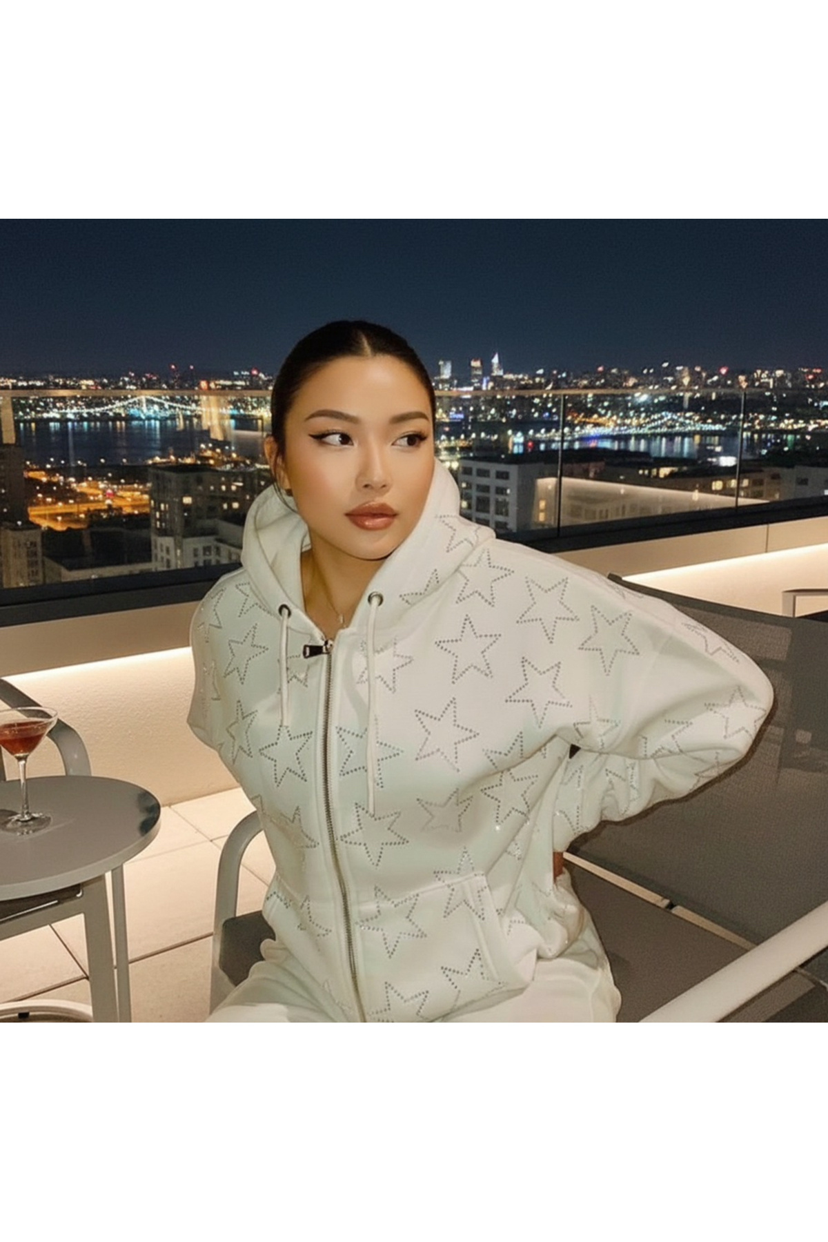 DEEFWEAR  Yıldız Detay Full Taşlı Unisex Hoodie