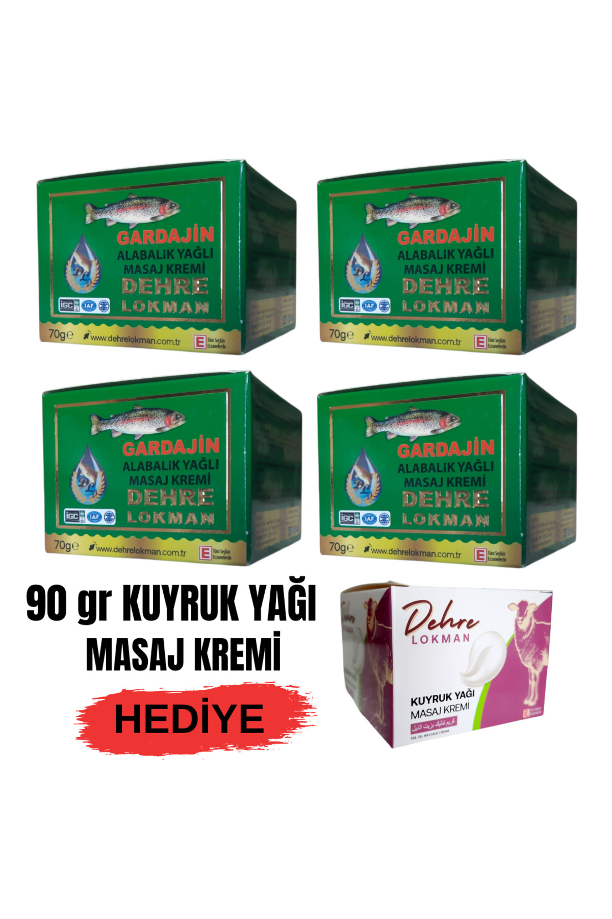 Dehre Lokman Gardajin Alabalık Yağı Kremi 70 gr X 4 Ad.& Kuyruk Yağı Masaj Kremi HEDİYE — hmdgardajin