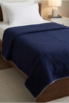 Motif Mağaza %100 Pamuk Tek Kişilik Kroşetalı Waffle Pike Yatak Örtüsü 160x22...