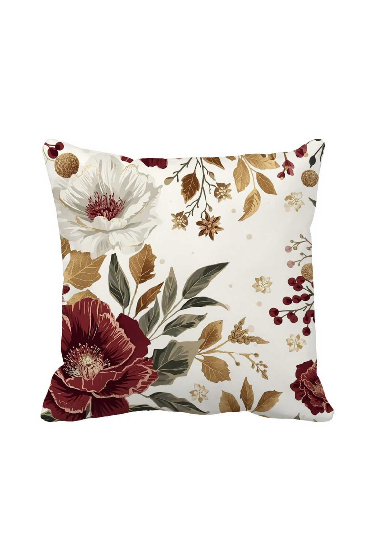 Double Sided Printed Decorative Pillowcase Single - Vintage Floral Pattern – 43 x 43 cm Suede
