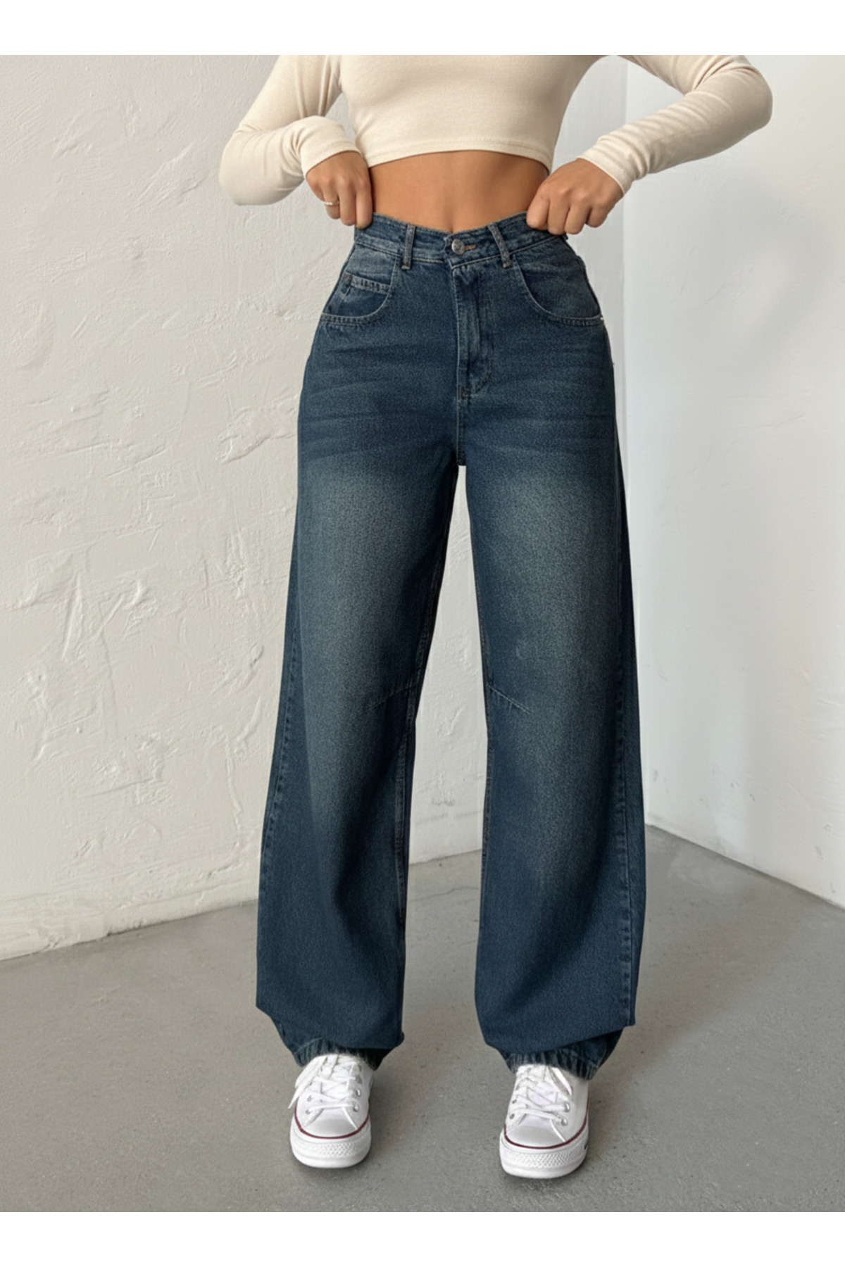 BLUE MARLIN  TİNTLİ ARKA KEMER TOKALI BOL PAÇA BAGGY - Görsel 4