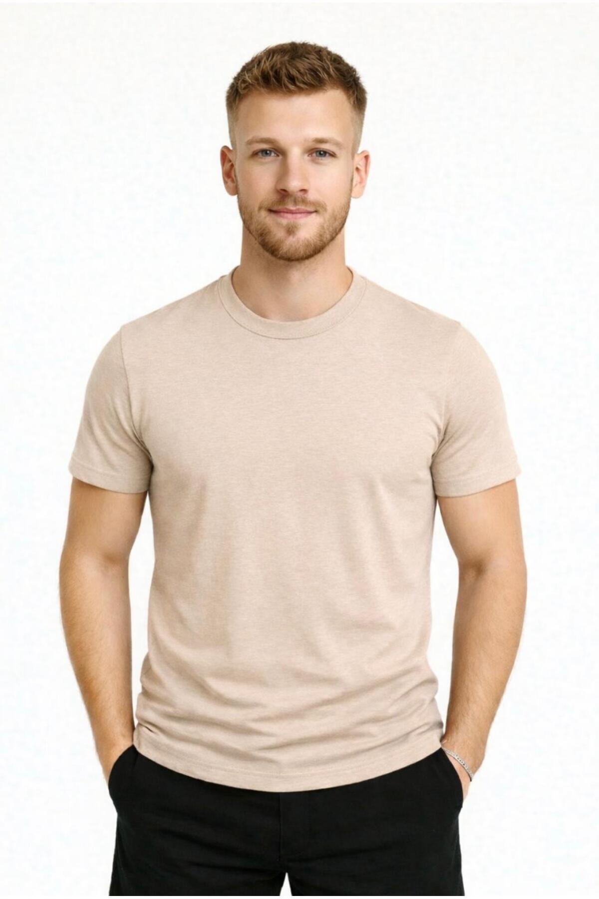 Men's Beige Short Sleeve T-shirt-d405