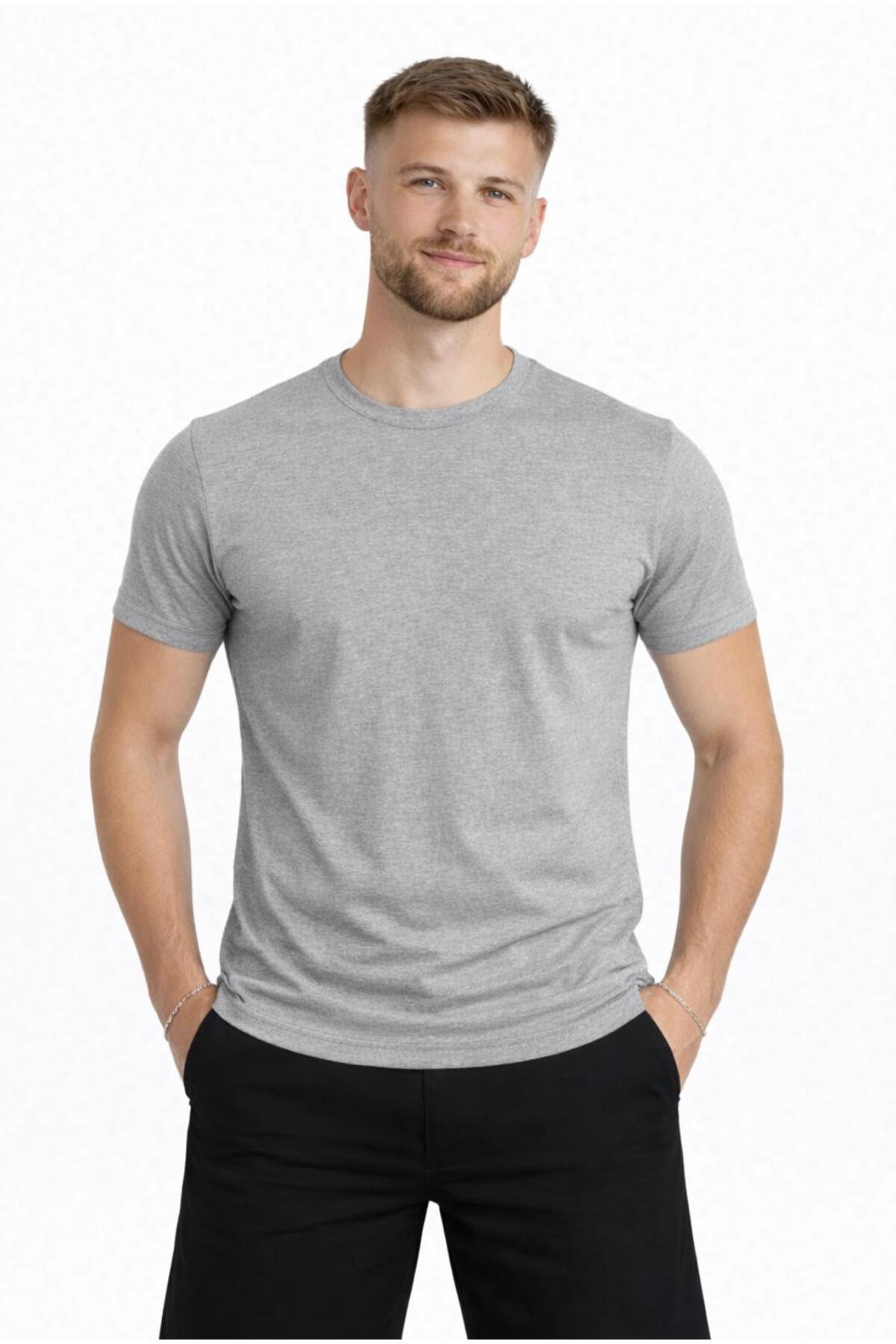 Men's Gray Melange Short Sleeve T-shirt-d405