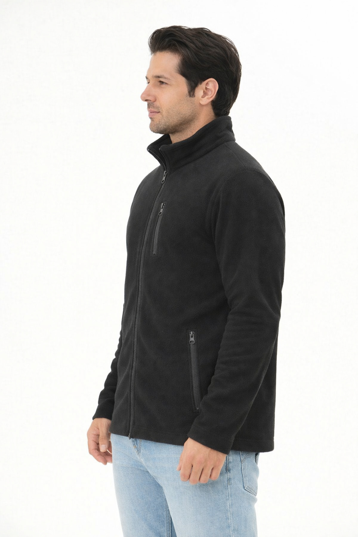 TRENDHİLL  Erkek Tam Fermuarlı Cepli Polar Siyah 8517-S - Görsel 4