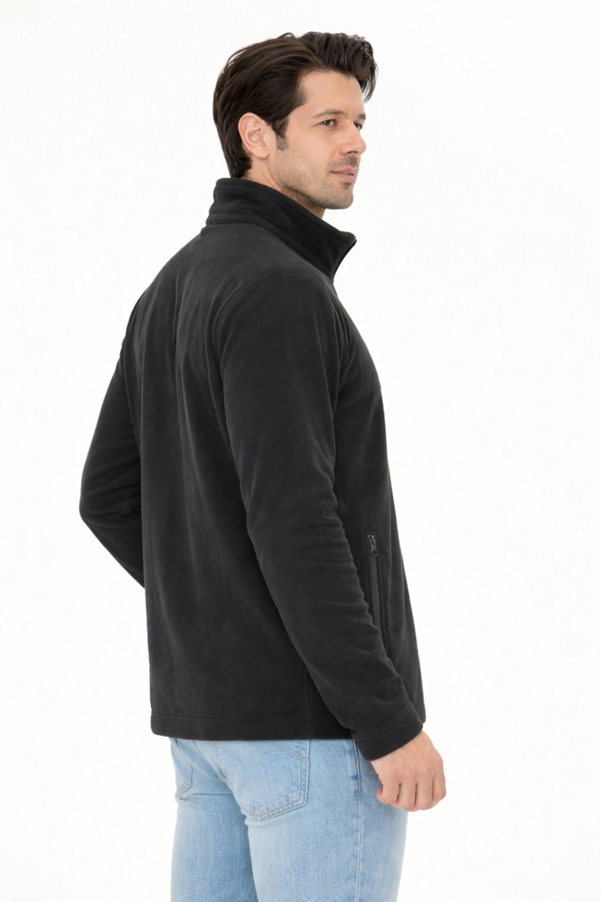 TRENDHİLL  Erkek Tam Fermuarlı Cepli Polar Siyah 8517-S - Görsel 3