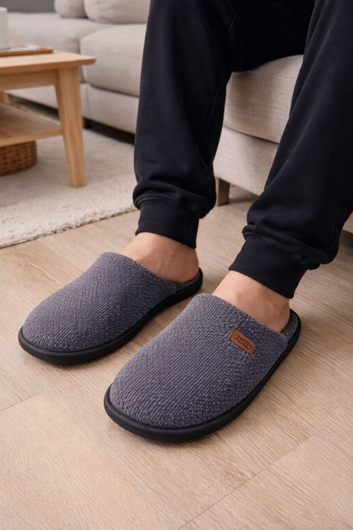 fluffy Erkek Sessiz Ve Kaydırmaz Taban, Sıcak,Mevsimlik, İçi Peluş, Fitilli Kadife Çanak Terlik