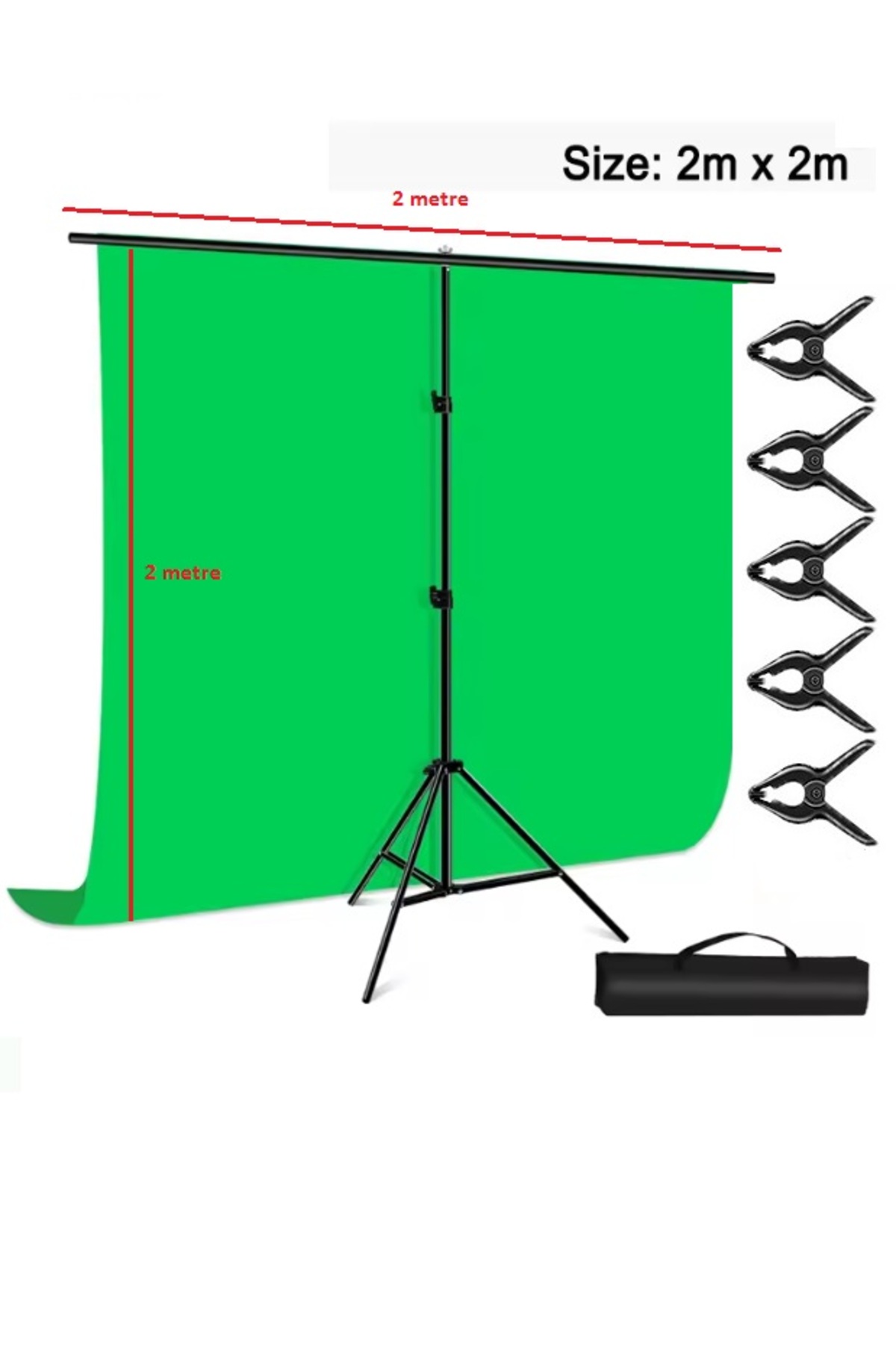 2x2m chromakey, green screen ,greenbox yeşil fon Kiti T Braket Standı + 5 adet Klipsler