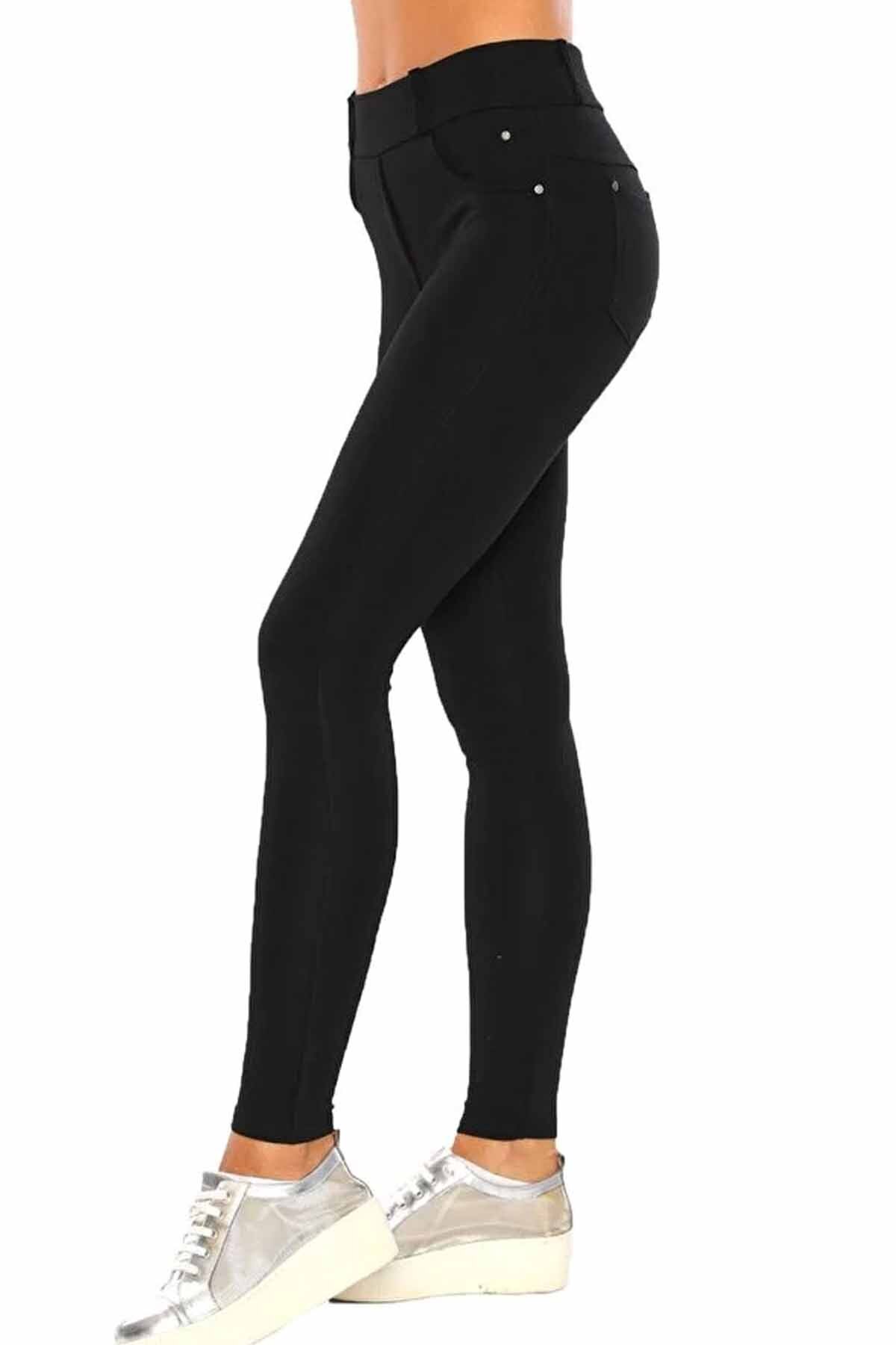 vynor atelier  Kadın Pantolon Görünümlü Yüksek Bel Toparlayıcı Kadın Tayt - Denim Görünümlü Esnek Jegging - Görsel 7