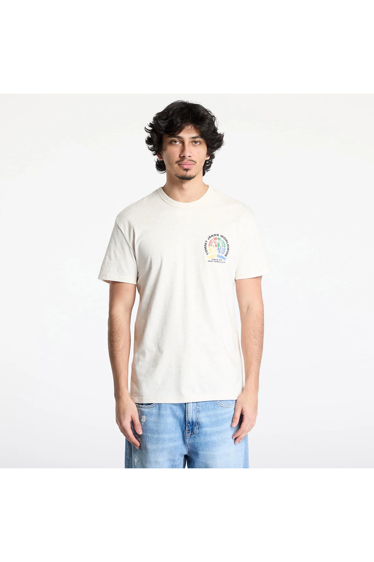 تامی هیلفیگر تی‌شرت مردانه تامی جینز مدل پاپ کرست معمولی بژ