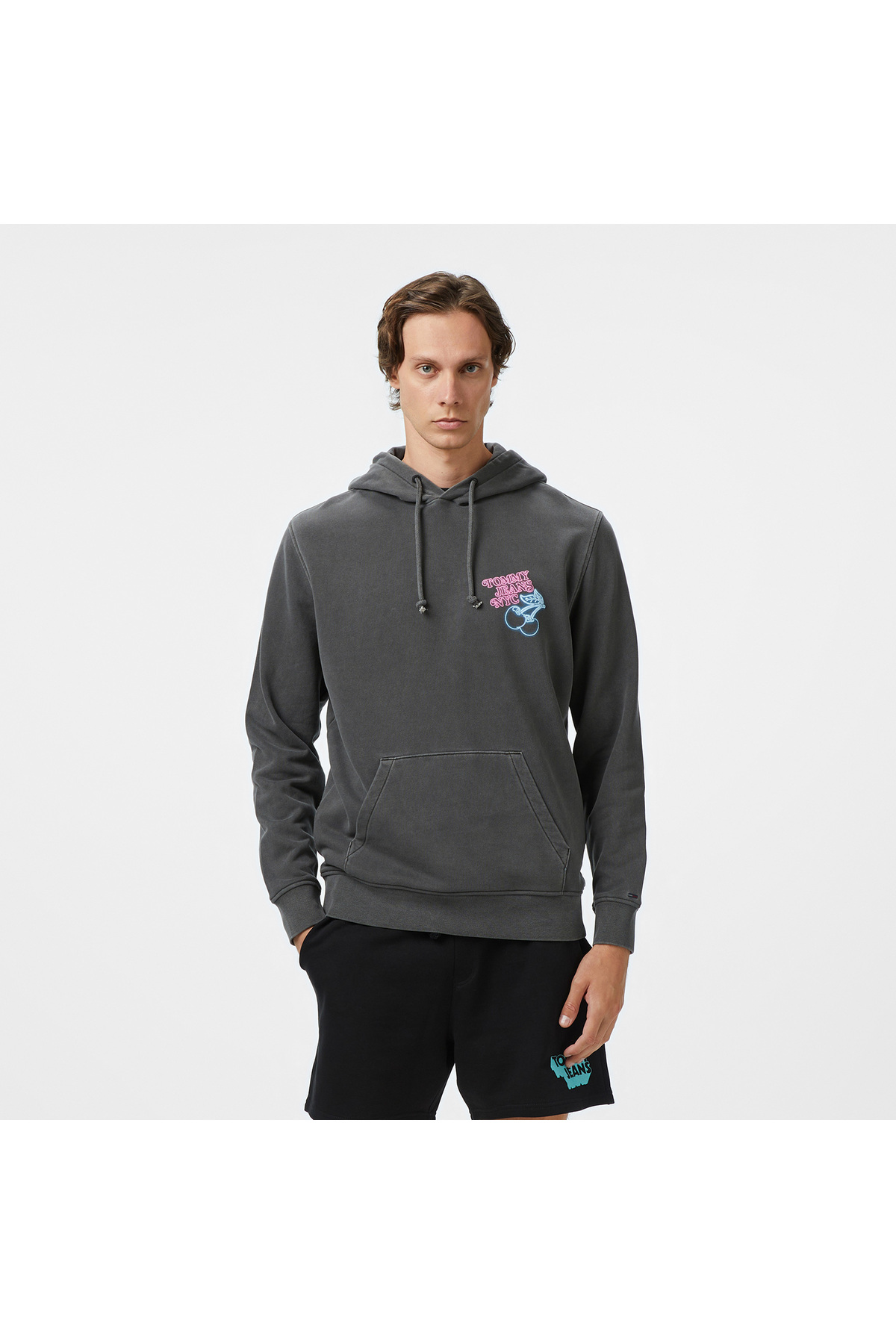 تامی هیلفیگر سویشرت مردانه خاکستری لوگودار به عقب