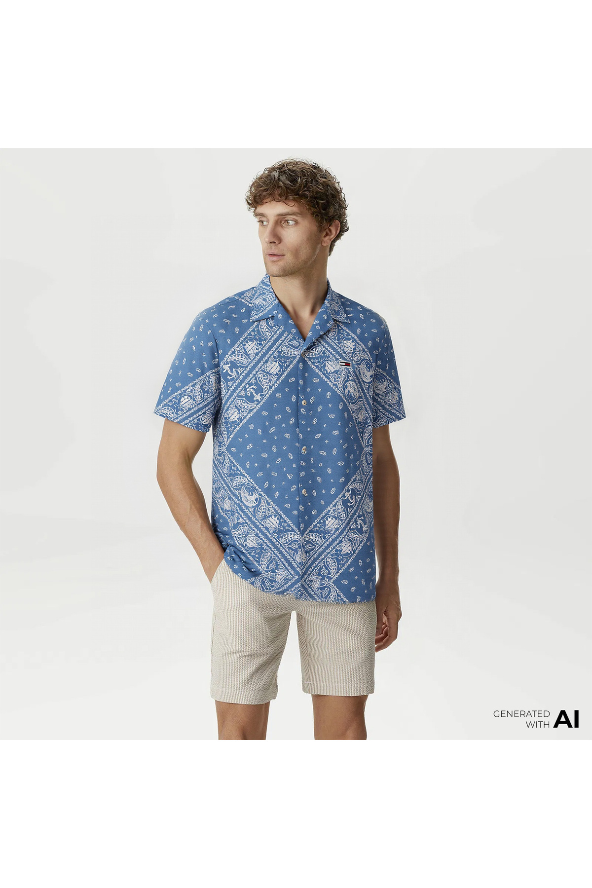 تامی هیلفیگر پیراهن مردانه آبی تامی جینز معمولی Aop