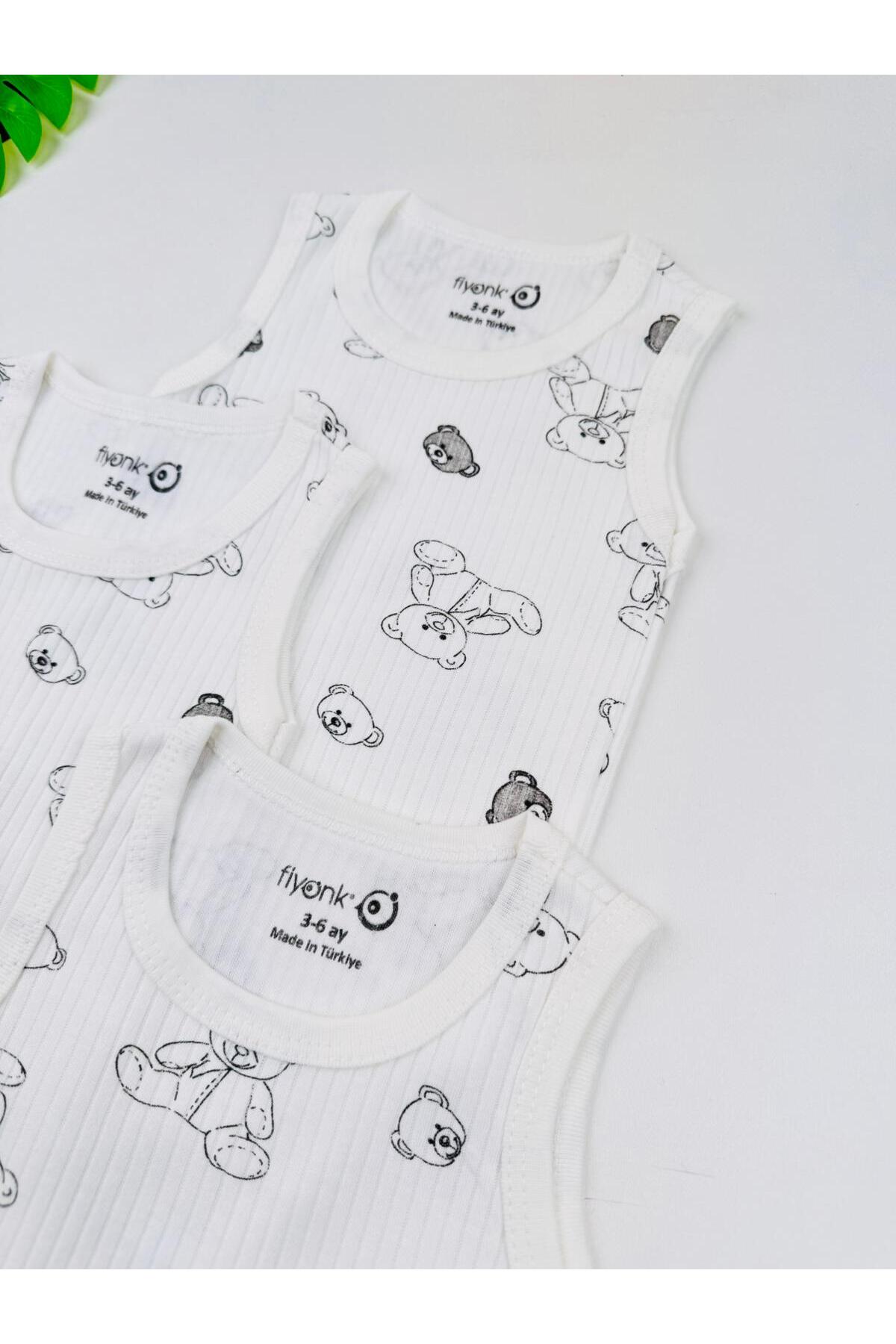 EFU BABY 3'lü %100 Pamuklu Ayı Desenli Fitilli Unisex Bebek Atlet Body Zıbın fotoğrafı 7 (önizleme)