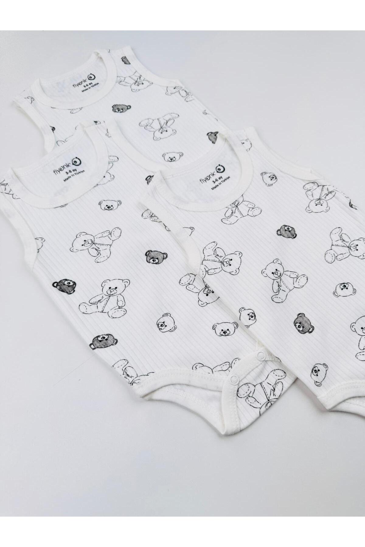 EFU BABY 3'lü %100 Pamuklu Ayı Desenli Fitilli Unisex Bebek Atlet Body Zıbın fotoğrafı 5 (önizleme)